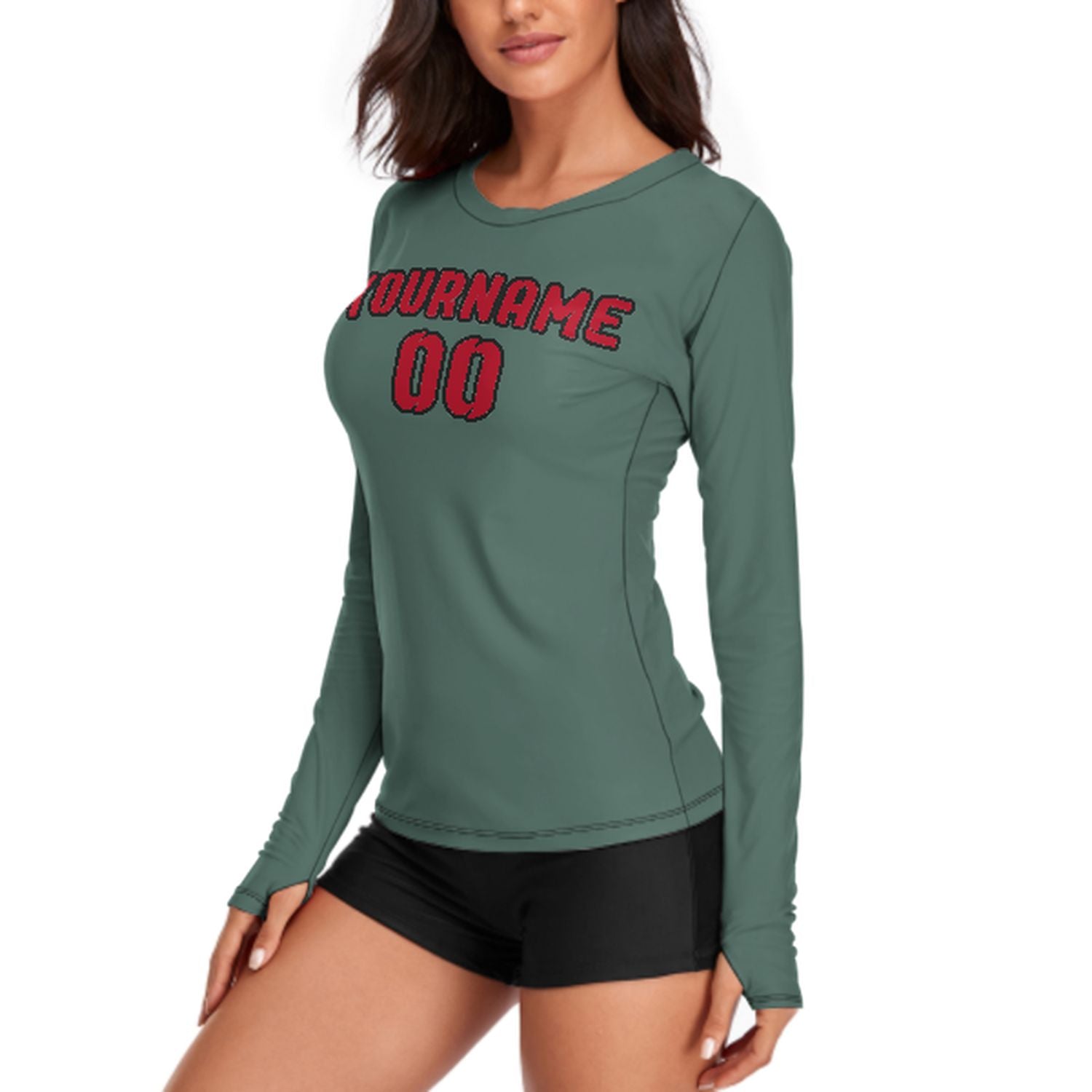 Maßgeschneidertes Blaugrün Rot Damen Langarmshirt