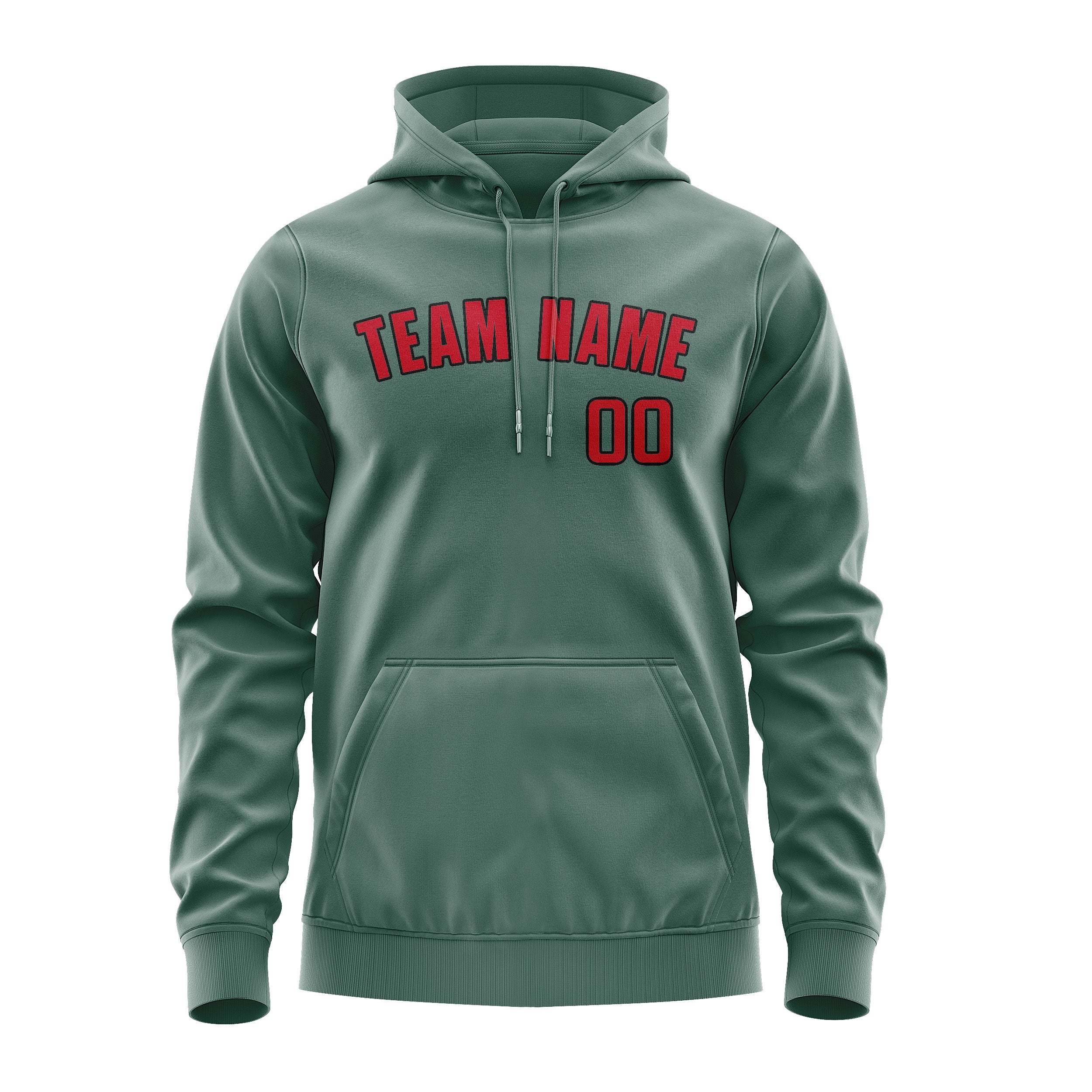 Felpa con cappuccio personalizzata rosso-verde acqua