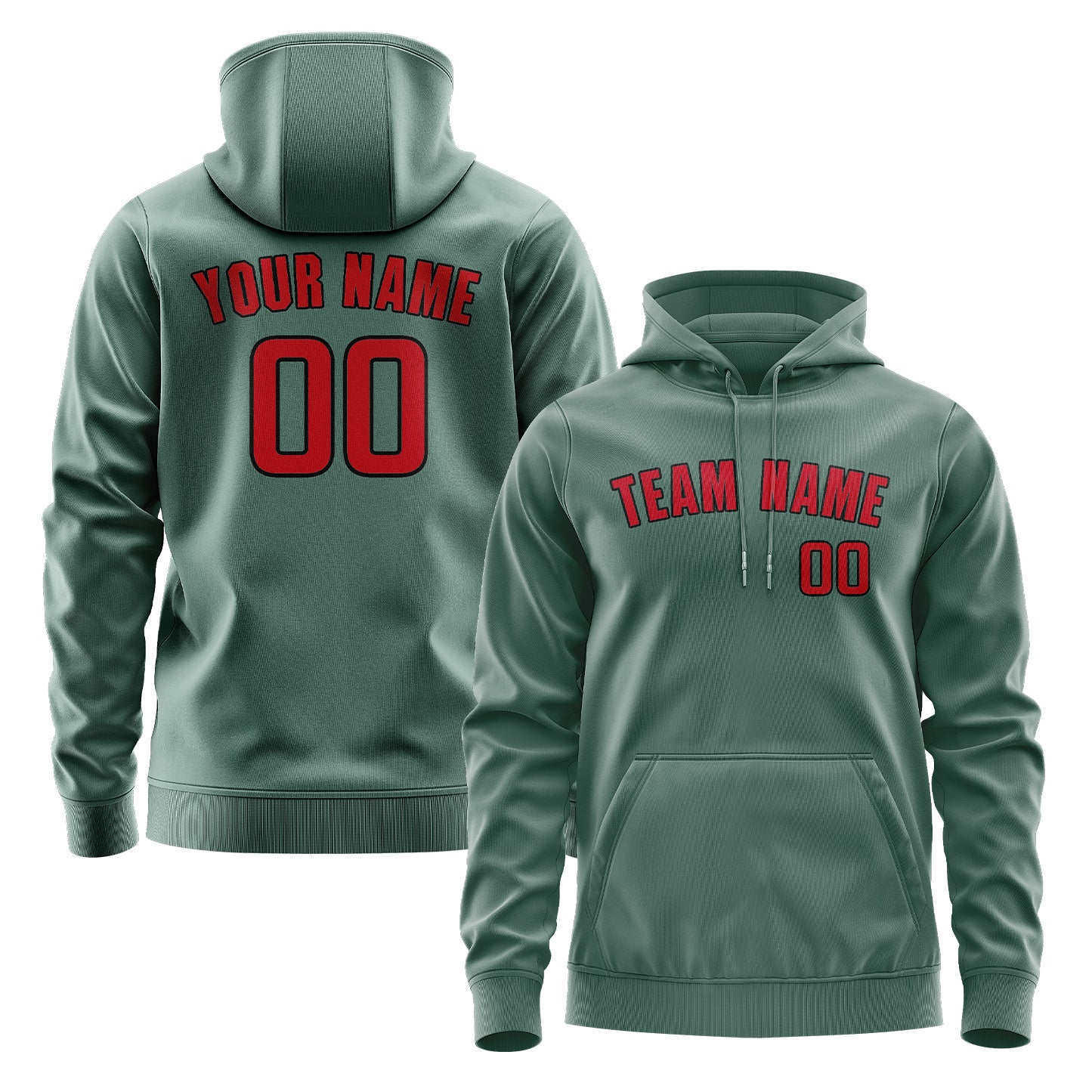 Felpa con cappuccio personalizzata rosso-verde acqua