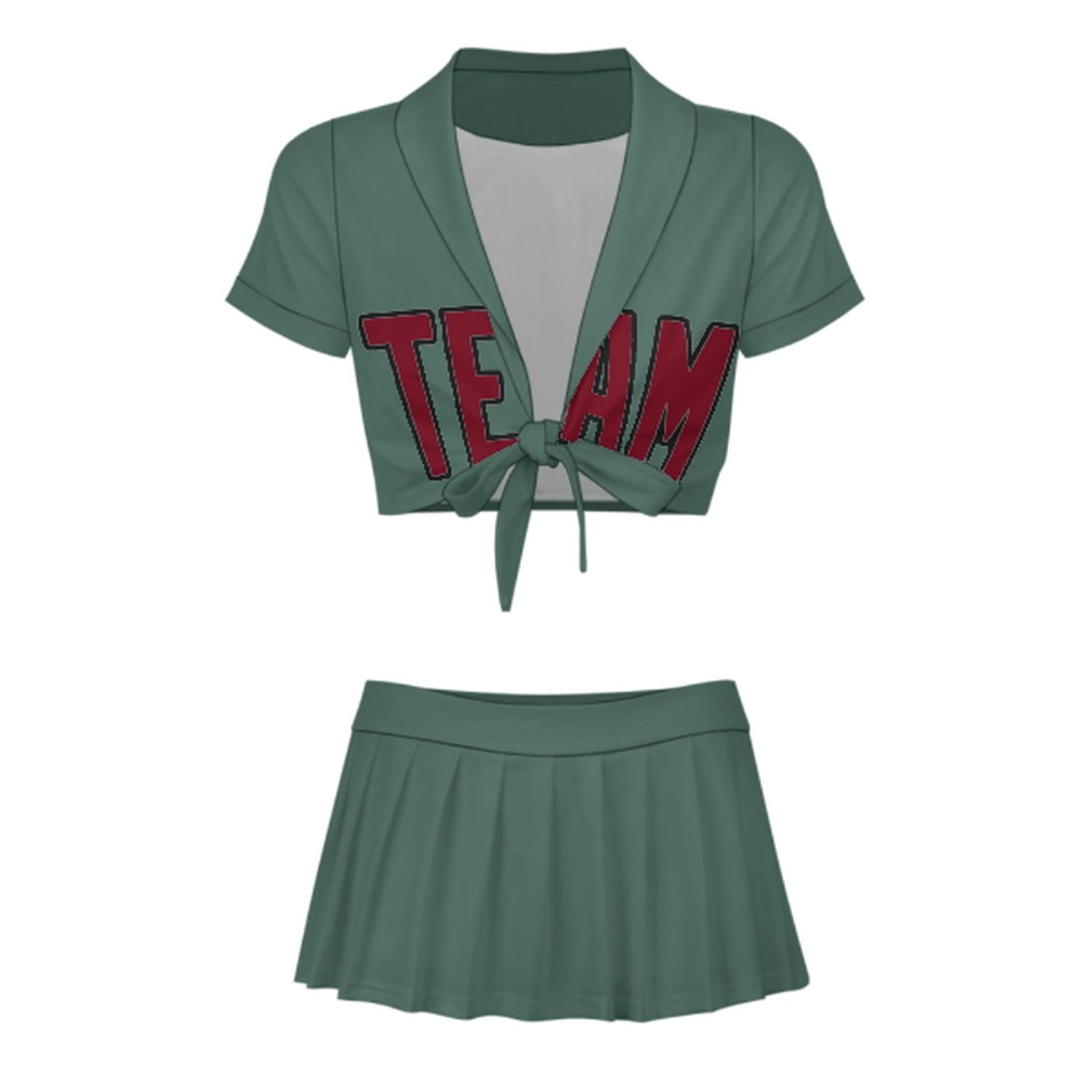 Maßgeschneidertes Blaugrün Karmesinrot Cheerleader Outfit Set