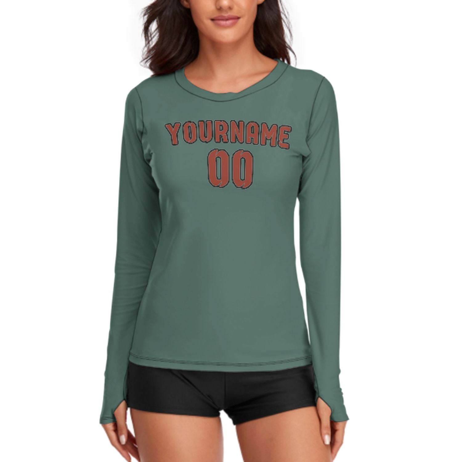 Maßgeschneidertes Blaugrün Korallenrot Damen Langarmshirt