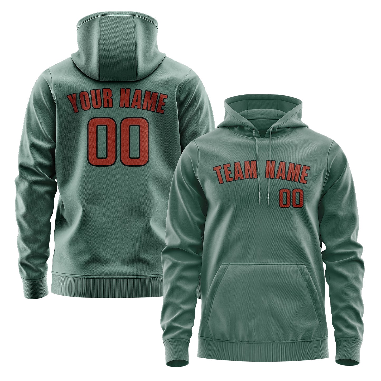 Felpa con cappuccio personalizzata color verde acqua e corallo
