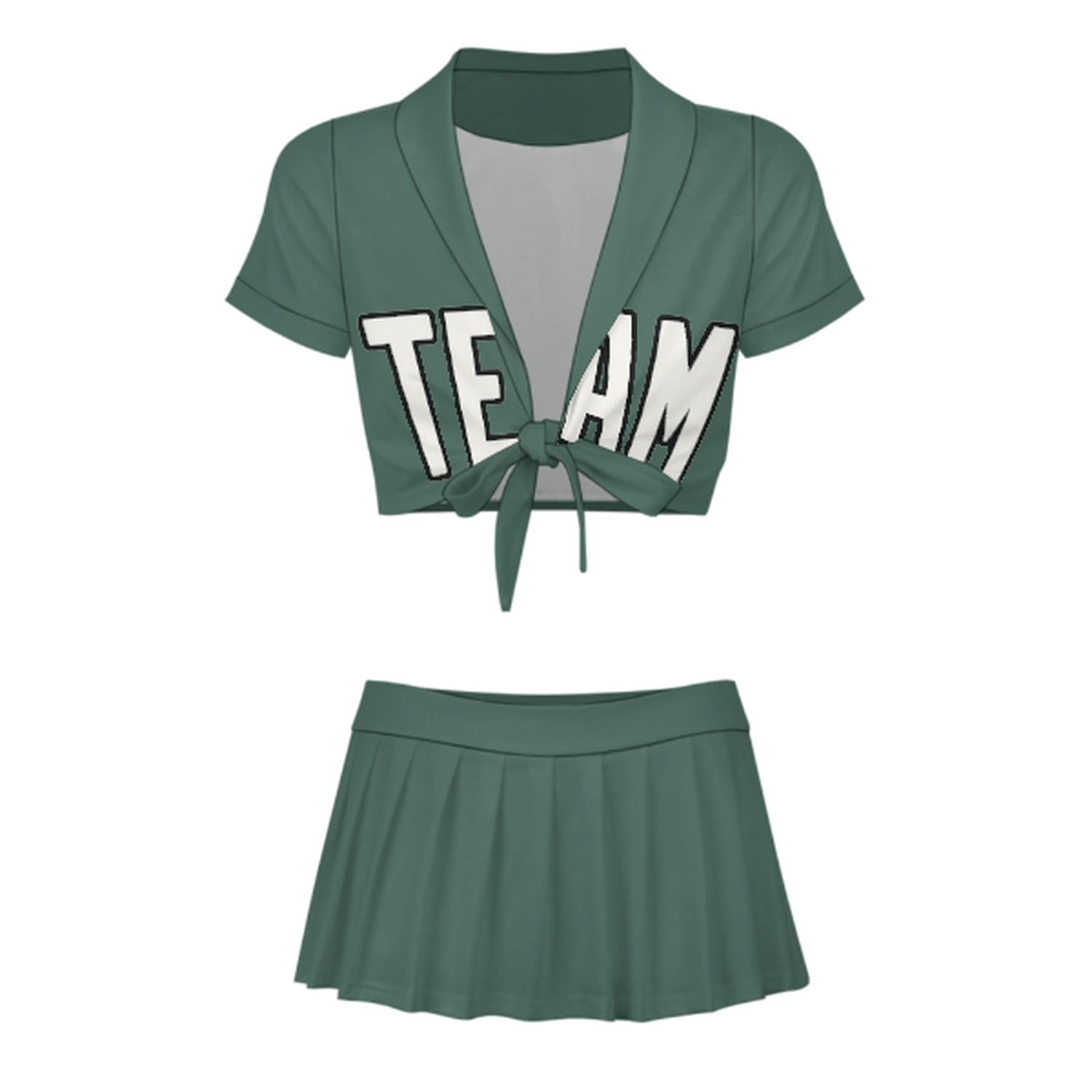 Maßgeschneidertes Blaugrün Weiß Cheerleader Outfit Set
