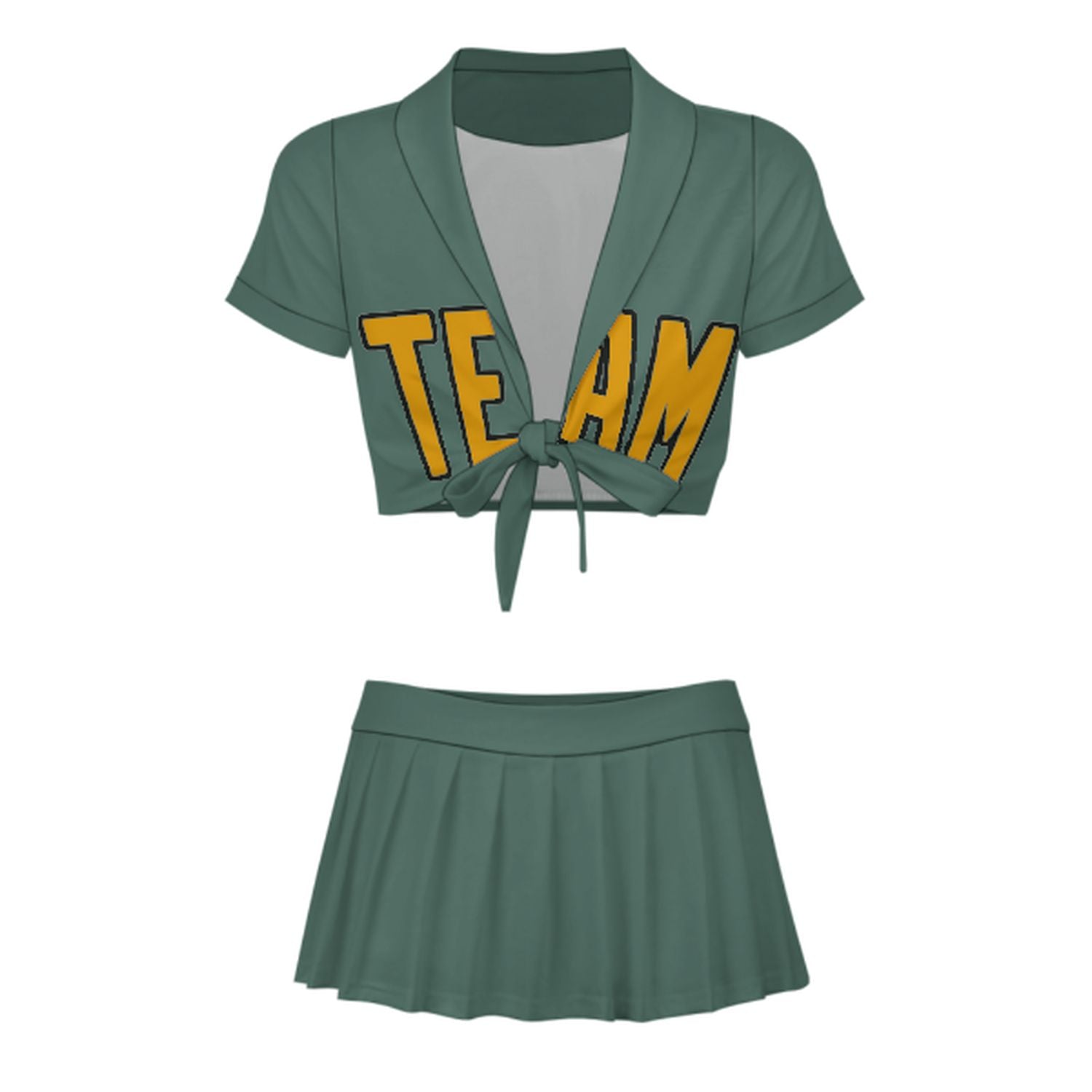 Maßgeschneidertes Blaugrün Gelb Cheerleader Outfit Set