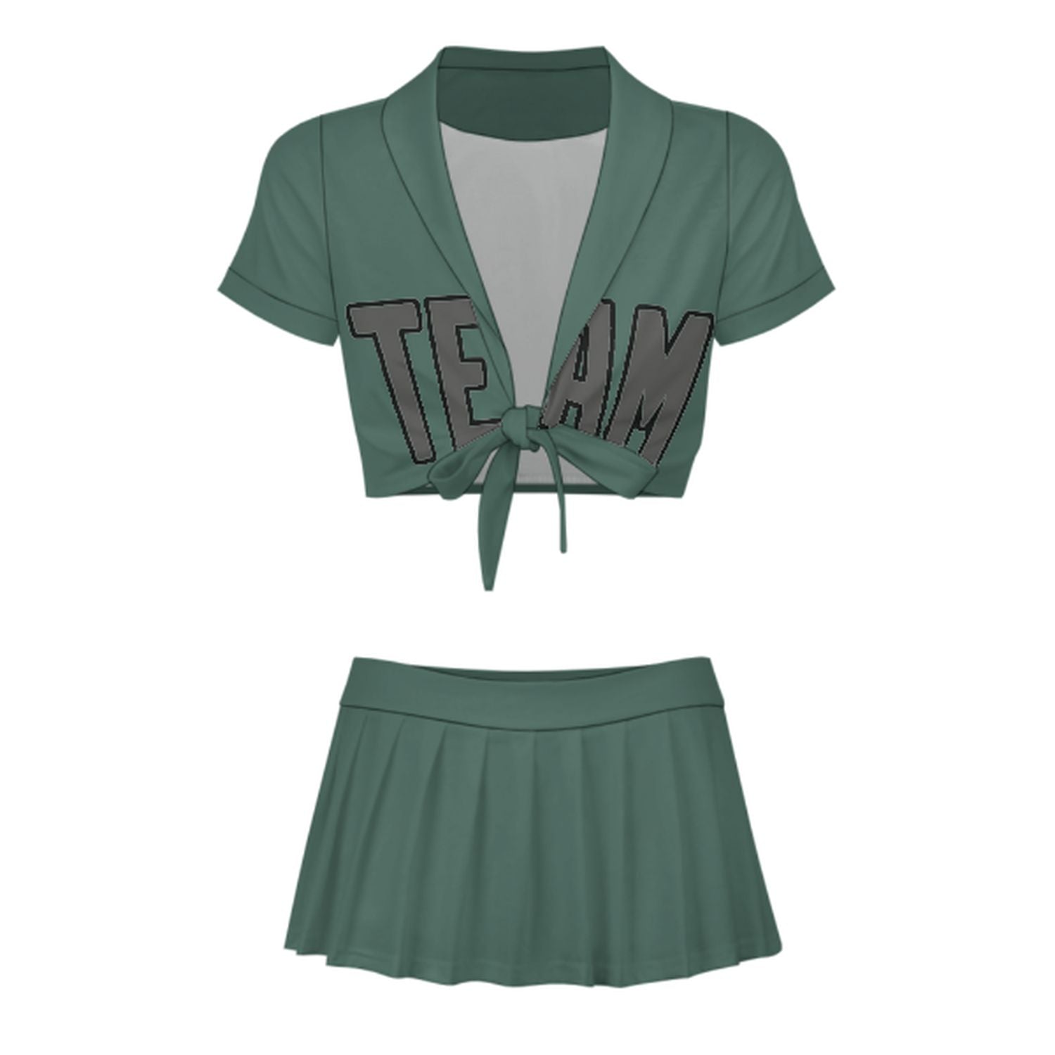 Maßgeschneidertes Blaugrün Dunkelgrau Cheerleader Outfit Set