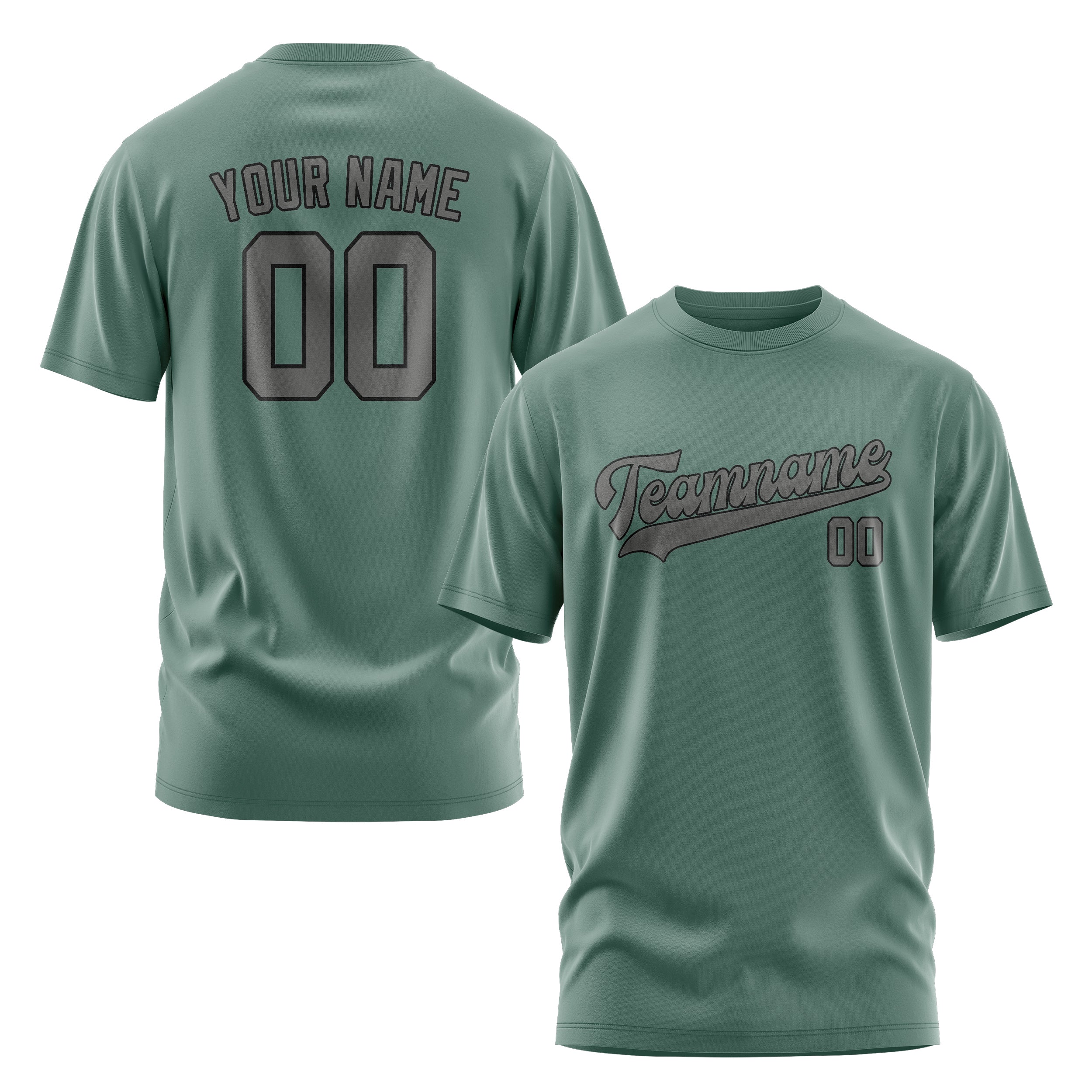 Maßgeschneidertes Blaugrün Dunkelgrau T-Shirt