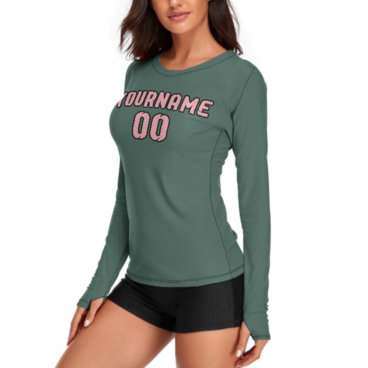 Maßgeschneidertes Blaugrün Rosa Damen Langarmshirt