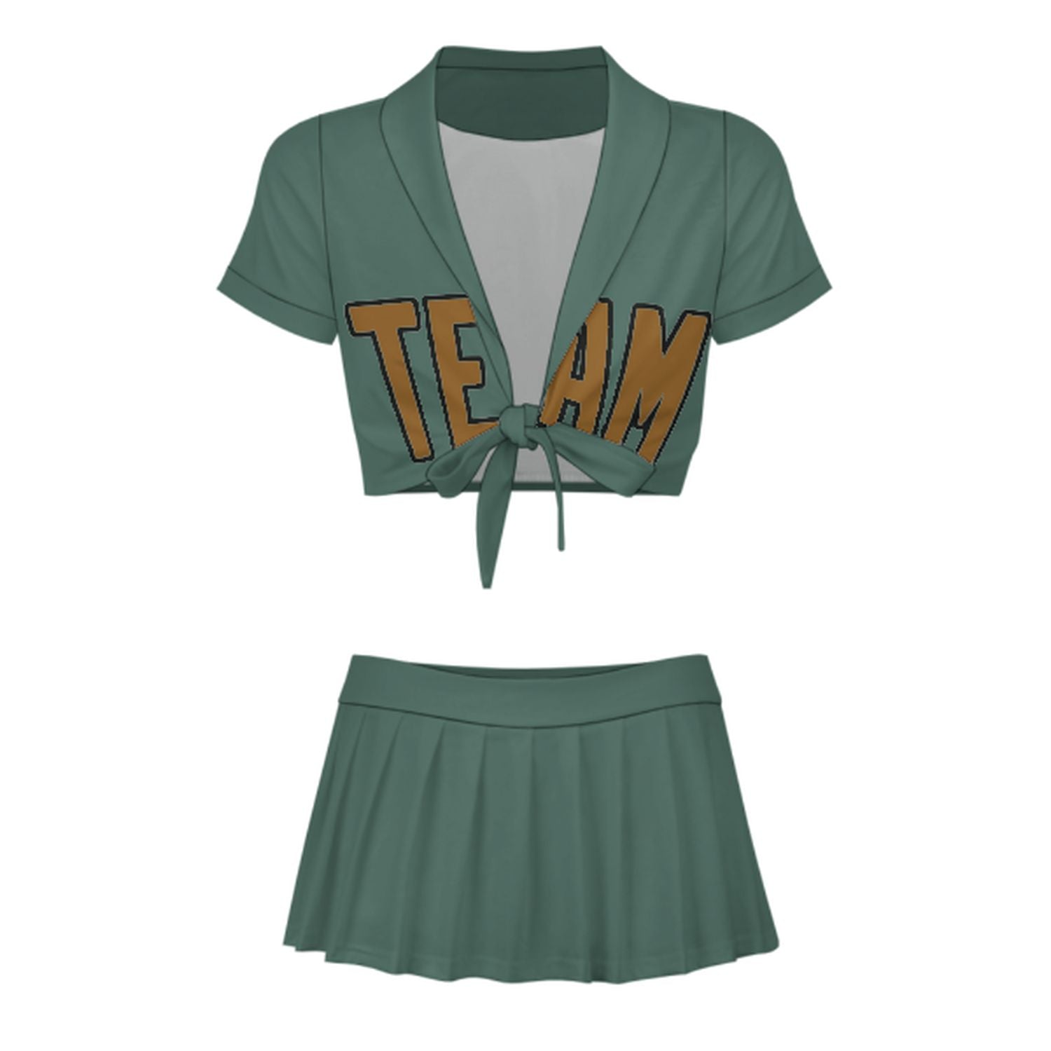 Maßgeschneidertes Blaugrün Khaki Cheerleader Outfit Set