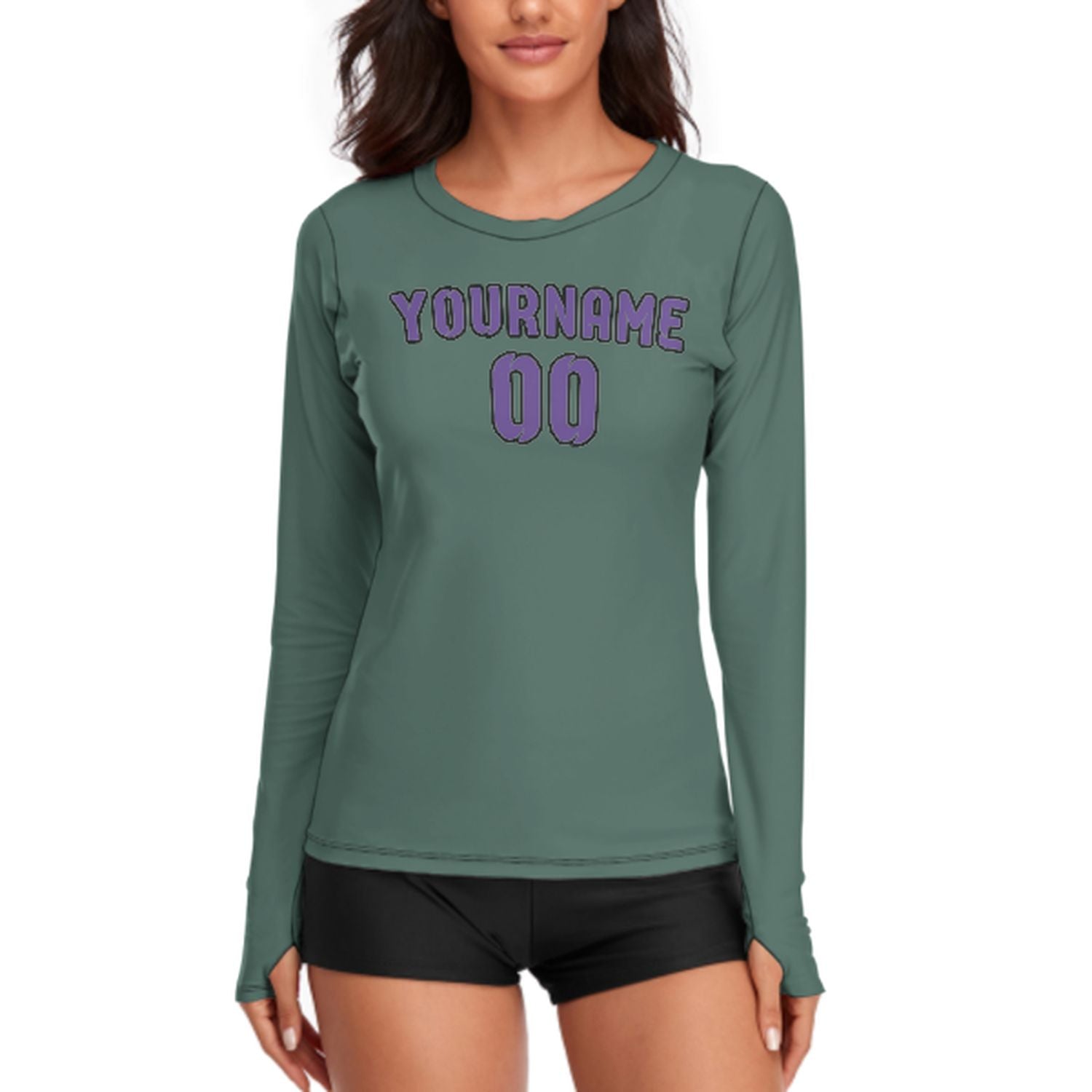 Maßgeschneidertes Blaugrün Lavendel Damen Langarmshirt