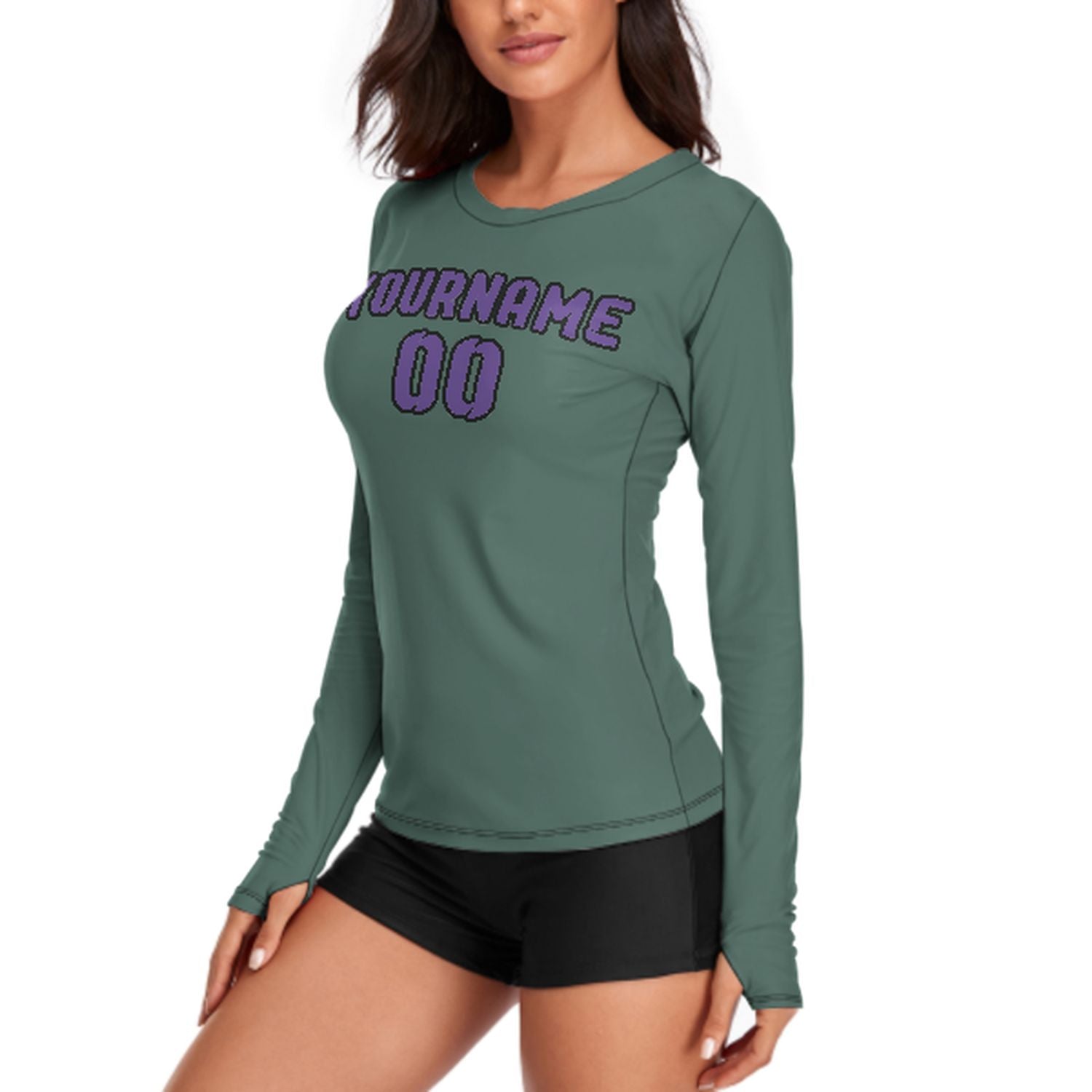 Maßgeschneidertes Blaugrün Lavendel Damen Langarmshirt