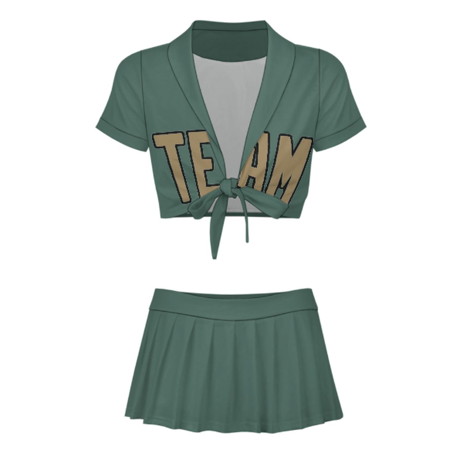 Maßgeschneidertes Blaugrün Hellkhaki Cheerleader Outfit Set