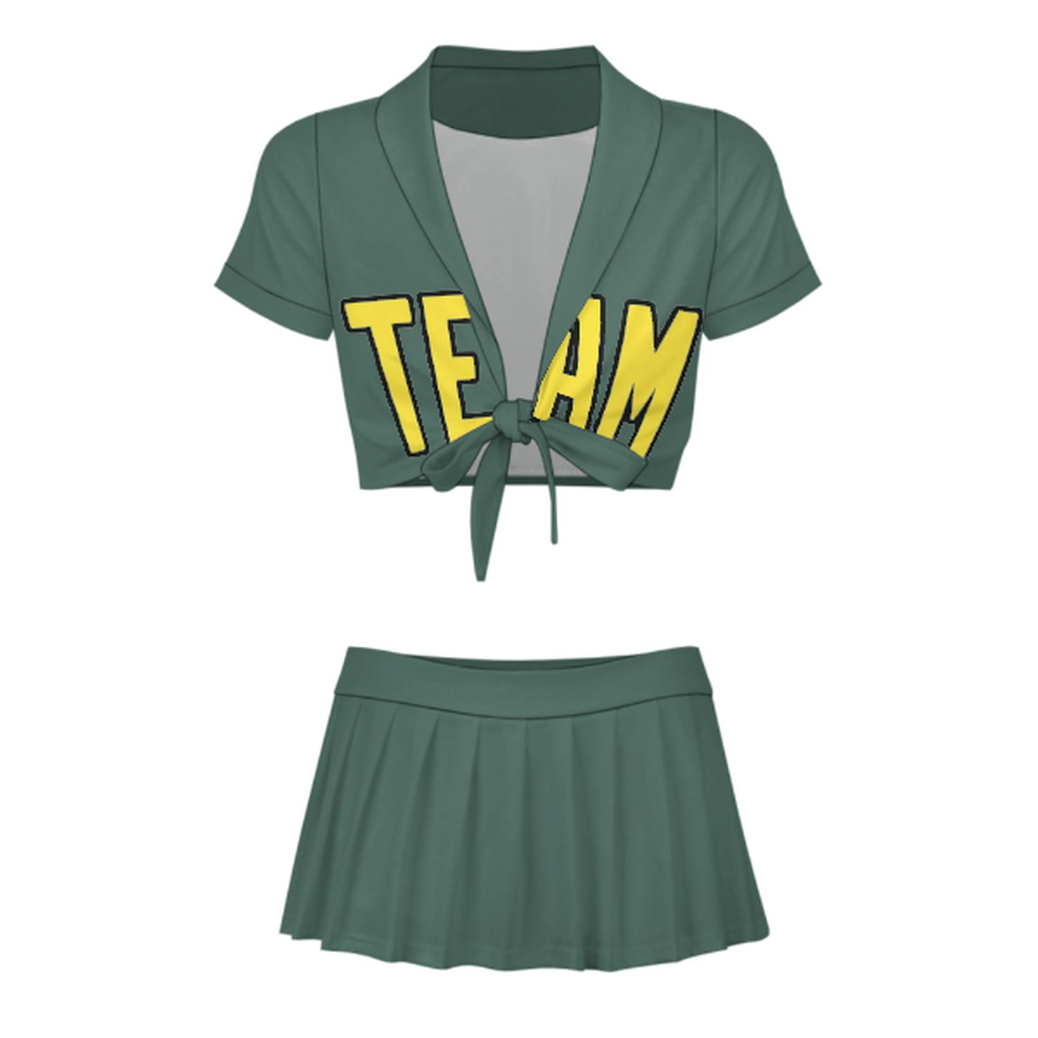 Maßgeschneidertes Blaugrün Blassgelb Cheerleader Outfit Set