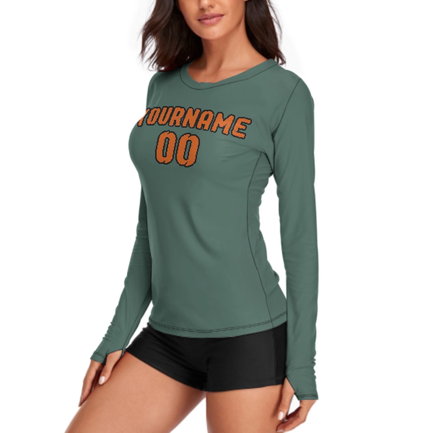 Maßgeschneidertes Blaugrün Orange Damen Langarmshirt