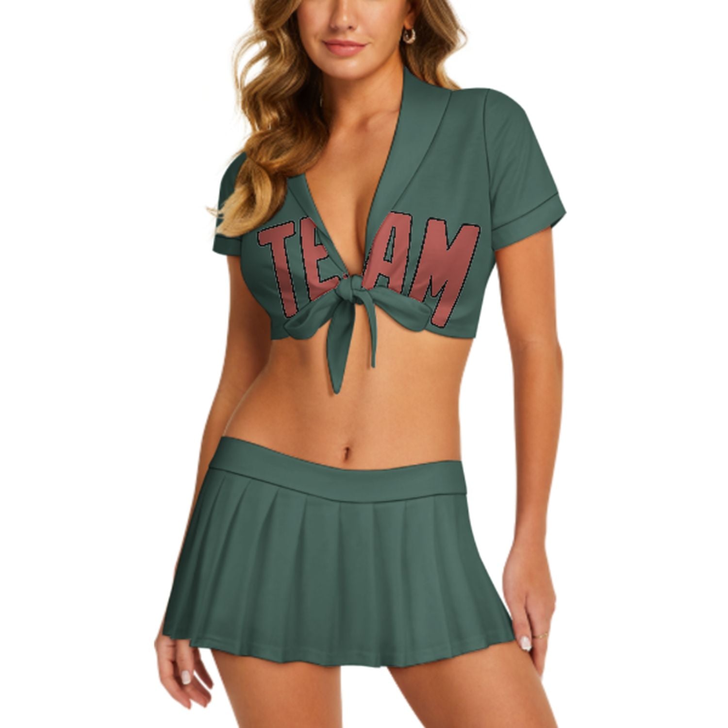 Maßgeschneidertes Blaugrün Kupferrose Cheerleader Outfit Set