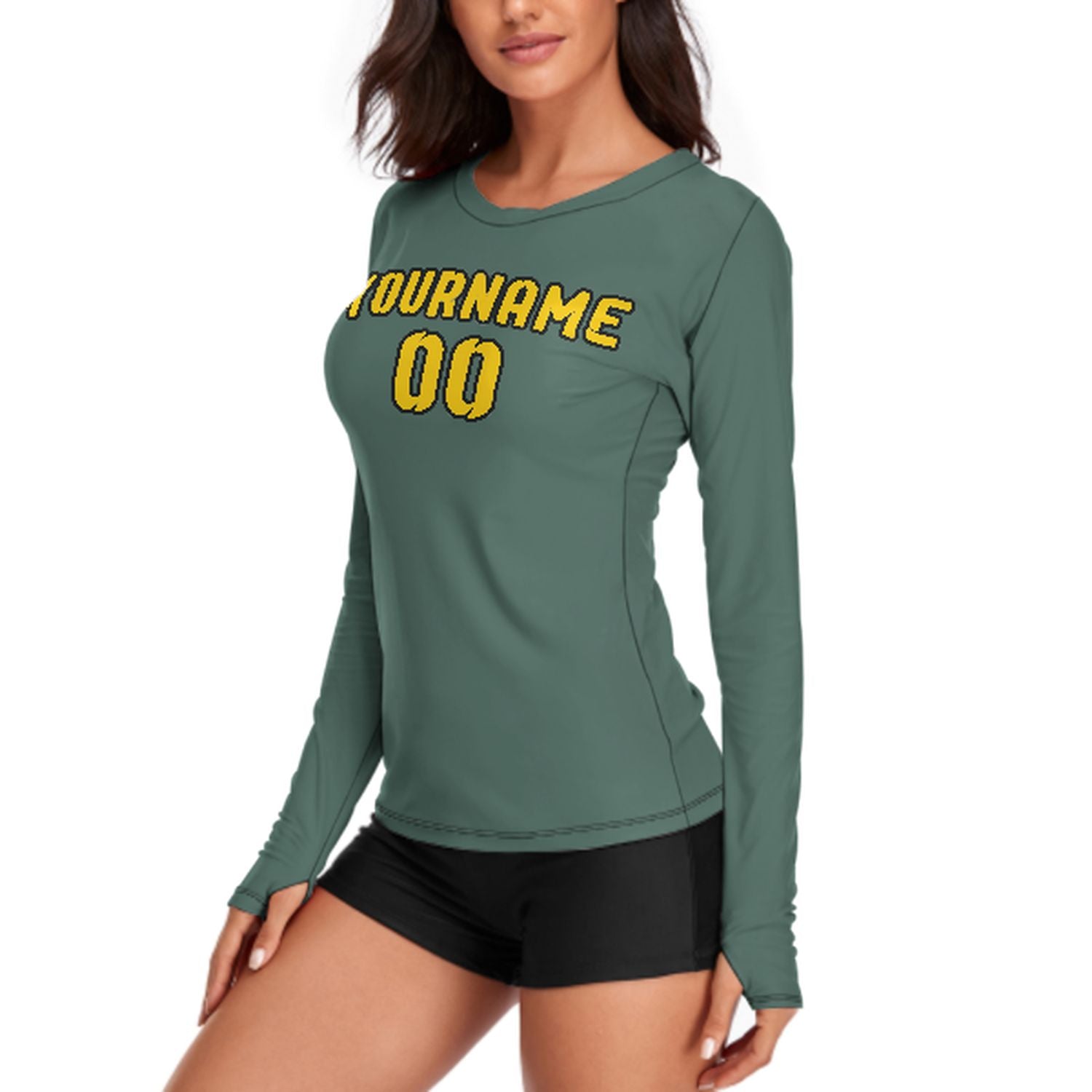 Maßgeschneidertes Blaugrün Gold Damen Langarmshirt