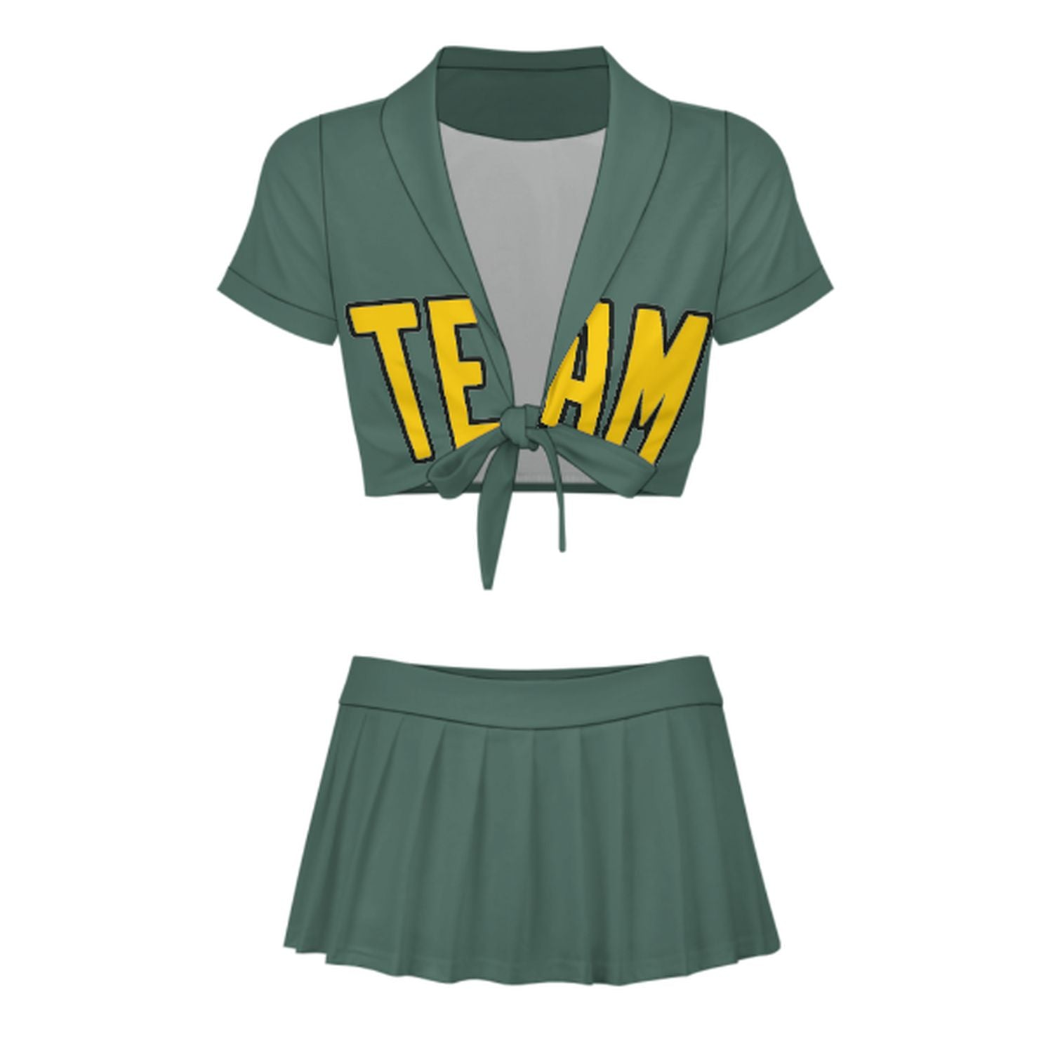 Maßgeschneidertes Blaugrün Gold Cheerleader Outfit Set