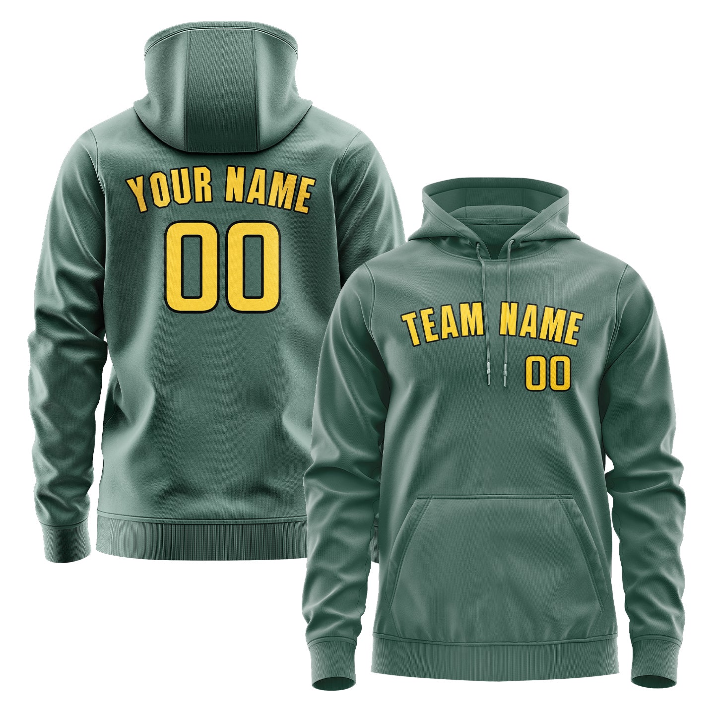 Felpa con cappuccio personalizzata color verde acqua e oro
