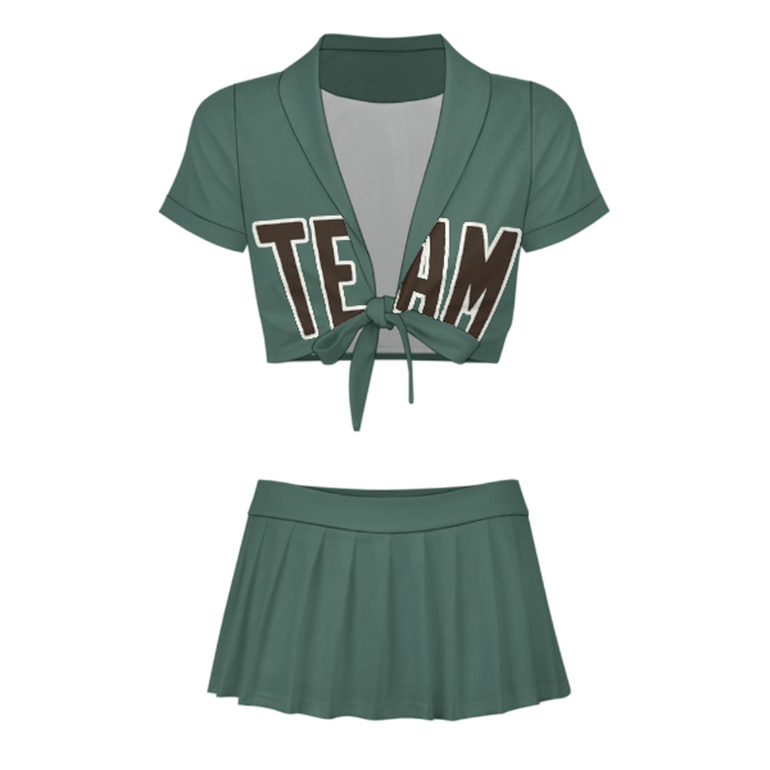 Maßgeschneidertes Blaugrün Braun Cheerleader Outfit Set