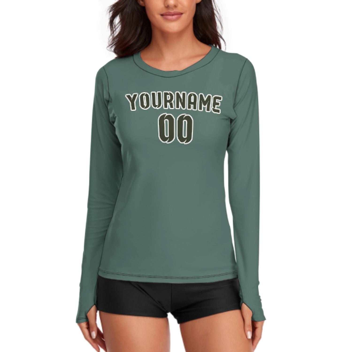 Maßgeschneidertes Blaugrün Dunkles Oliv Damen Langarmshirt