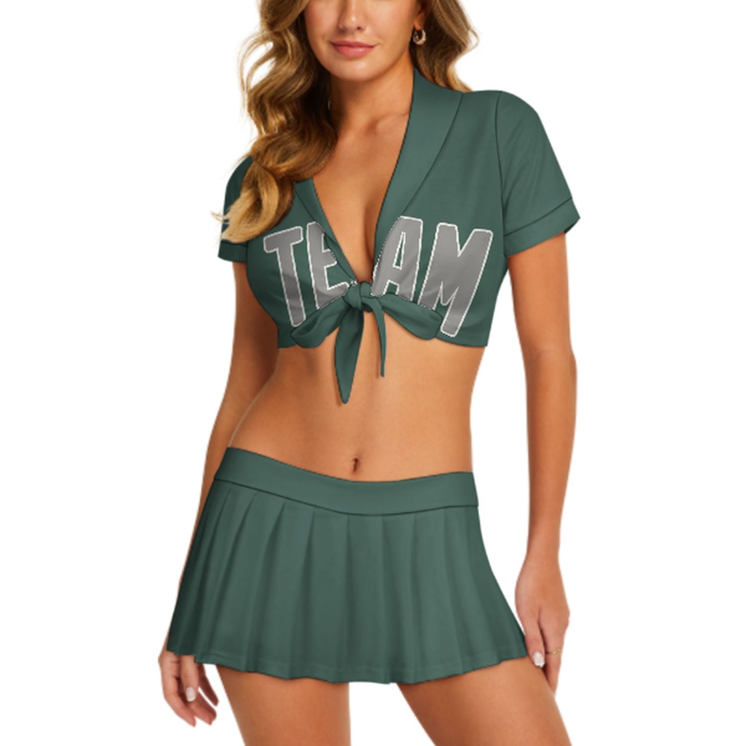 Maßgeschneidertes Blaugrün Grau Cheerleader Outfit Set