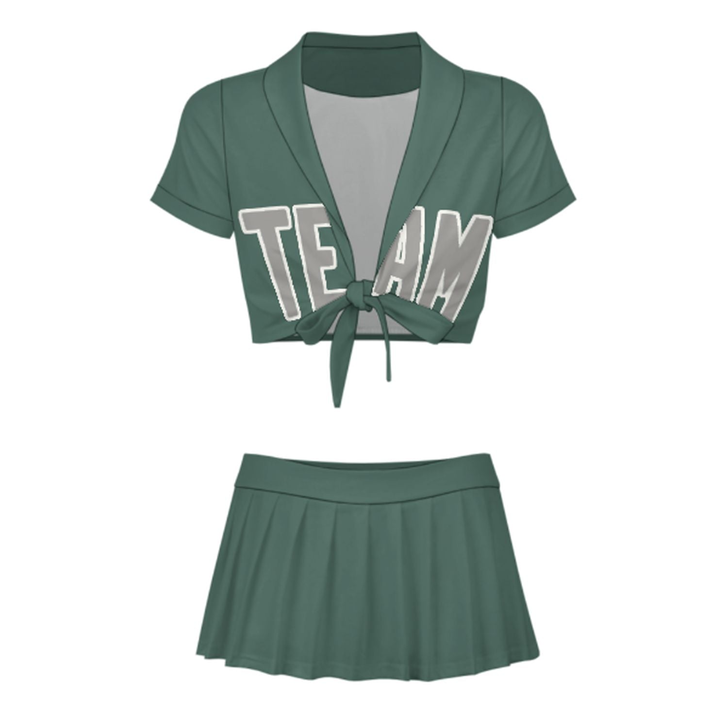Maßgeschneidertes Blaugrün Grau Cheerleader Outfit Set