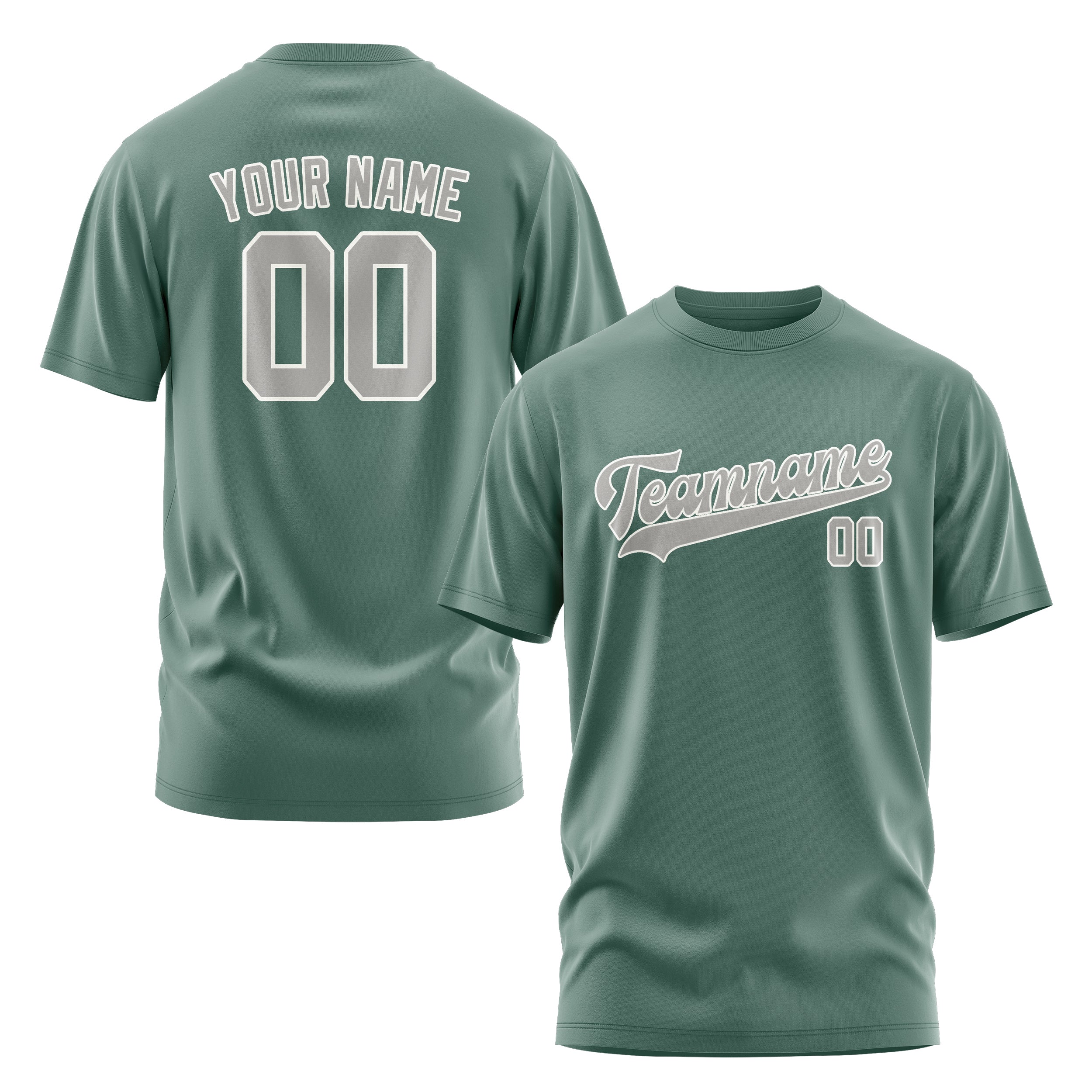 Maßgeschneidertes Blaugrün Grau T-Shirt