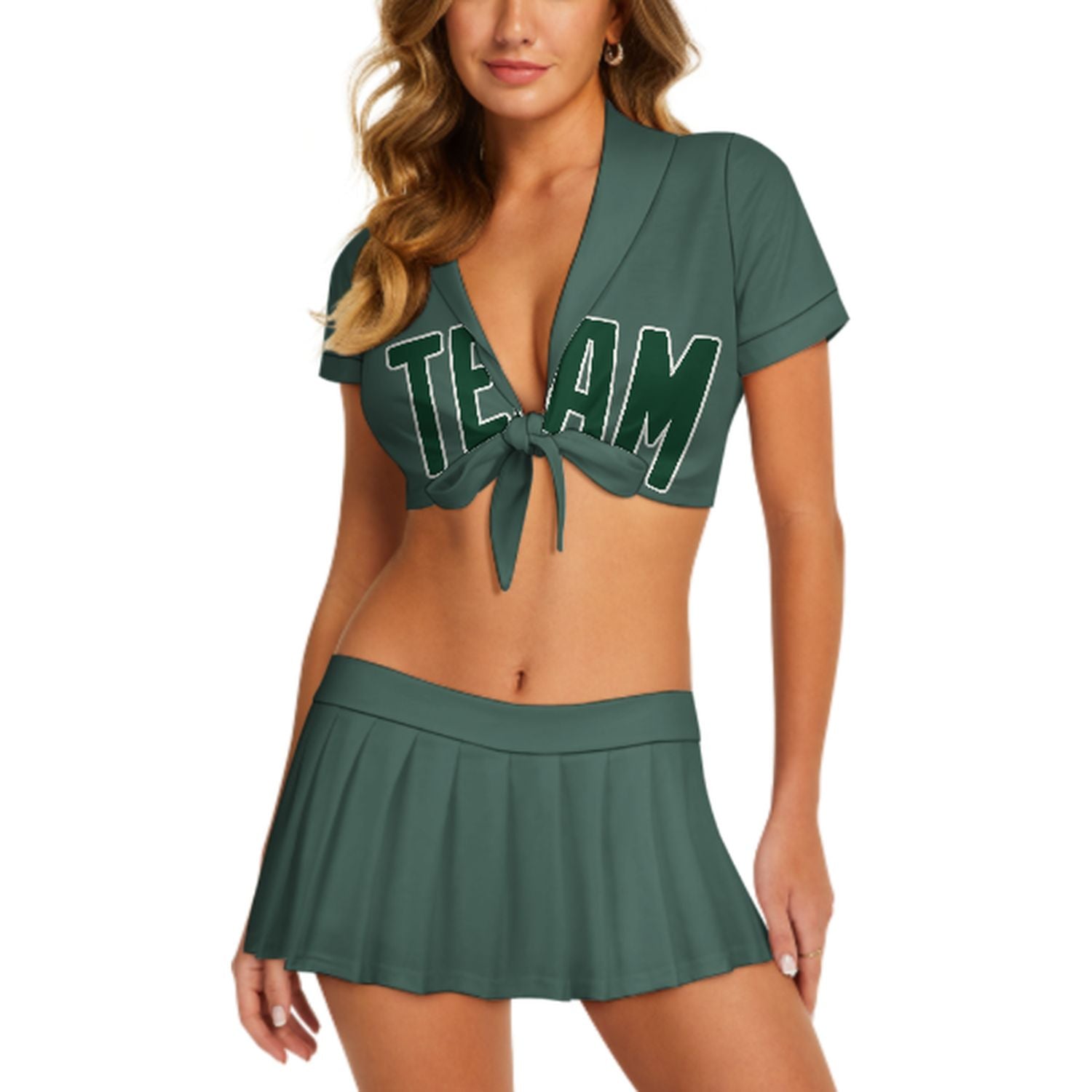 Maßgeschneidertes Blaugrün Moosgrün Cheerleader Outfit Set
