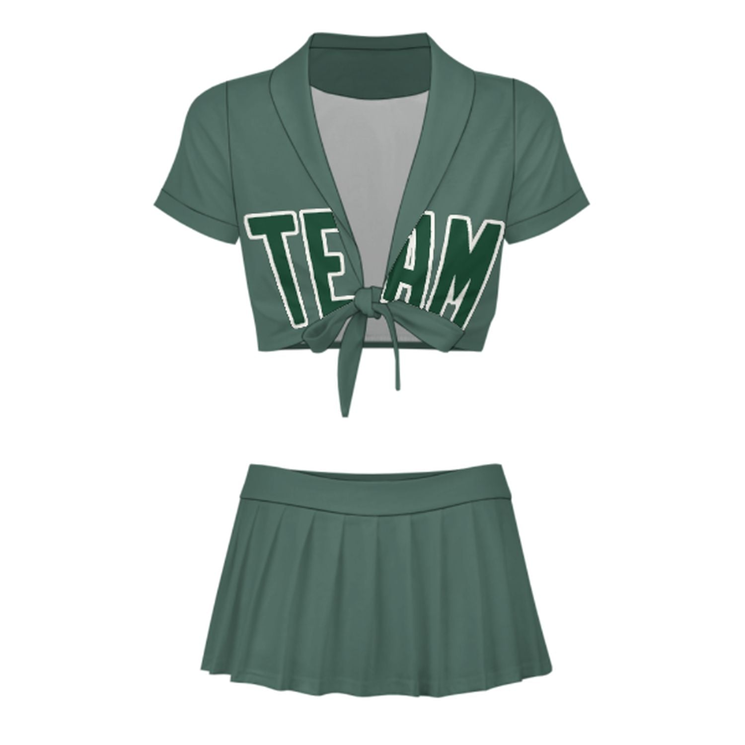 Maßgeschneidertes Blaugrün Moosgrün Cheerleader Outfit Set