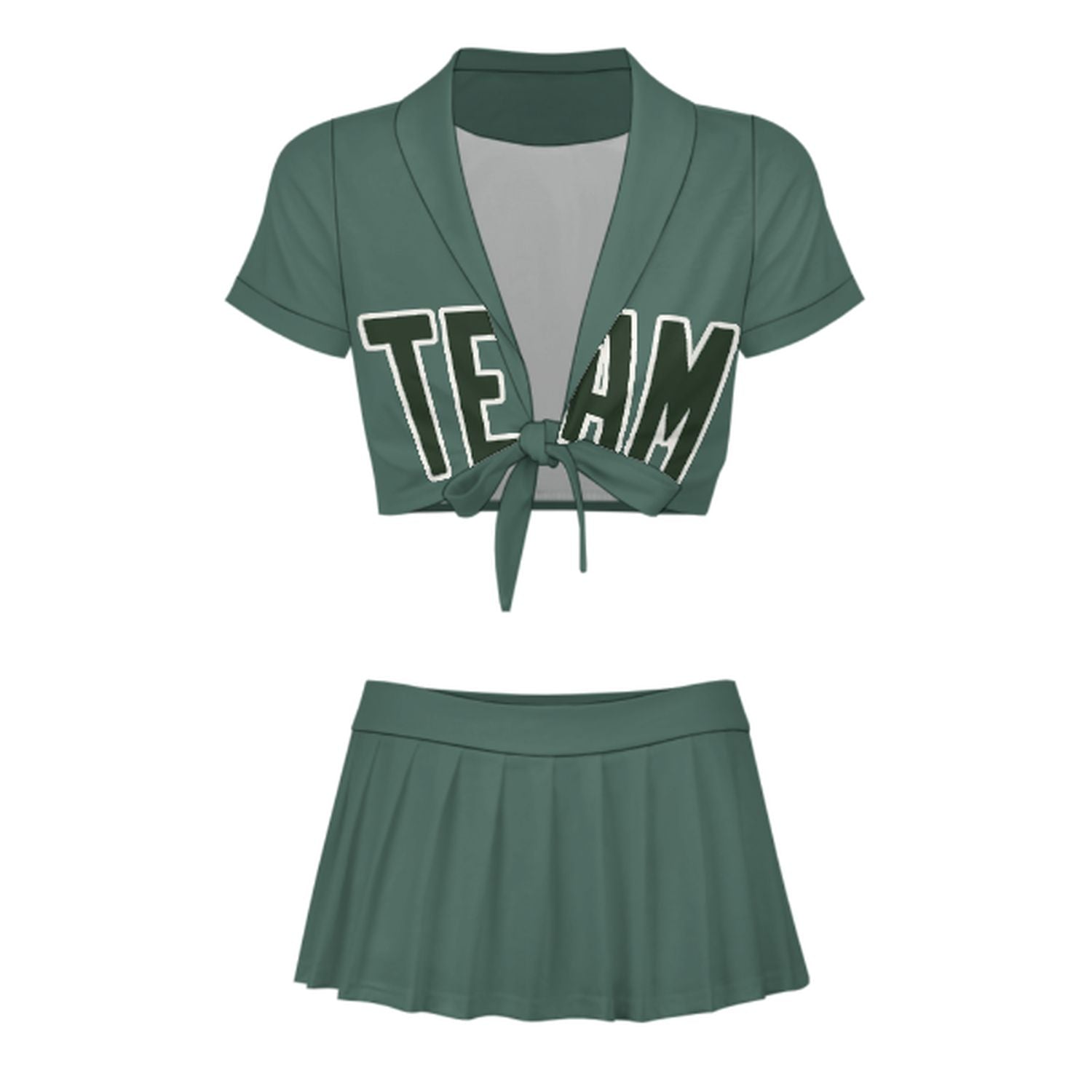 Maßgeschneidertes Blaugrün Tannengrün Cheerleader Outfit Set