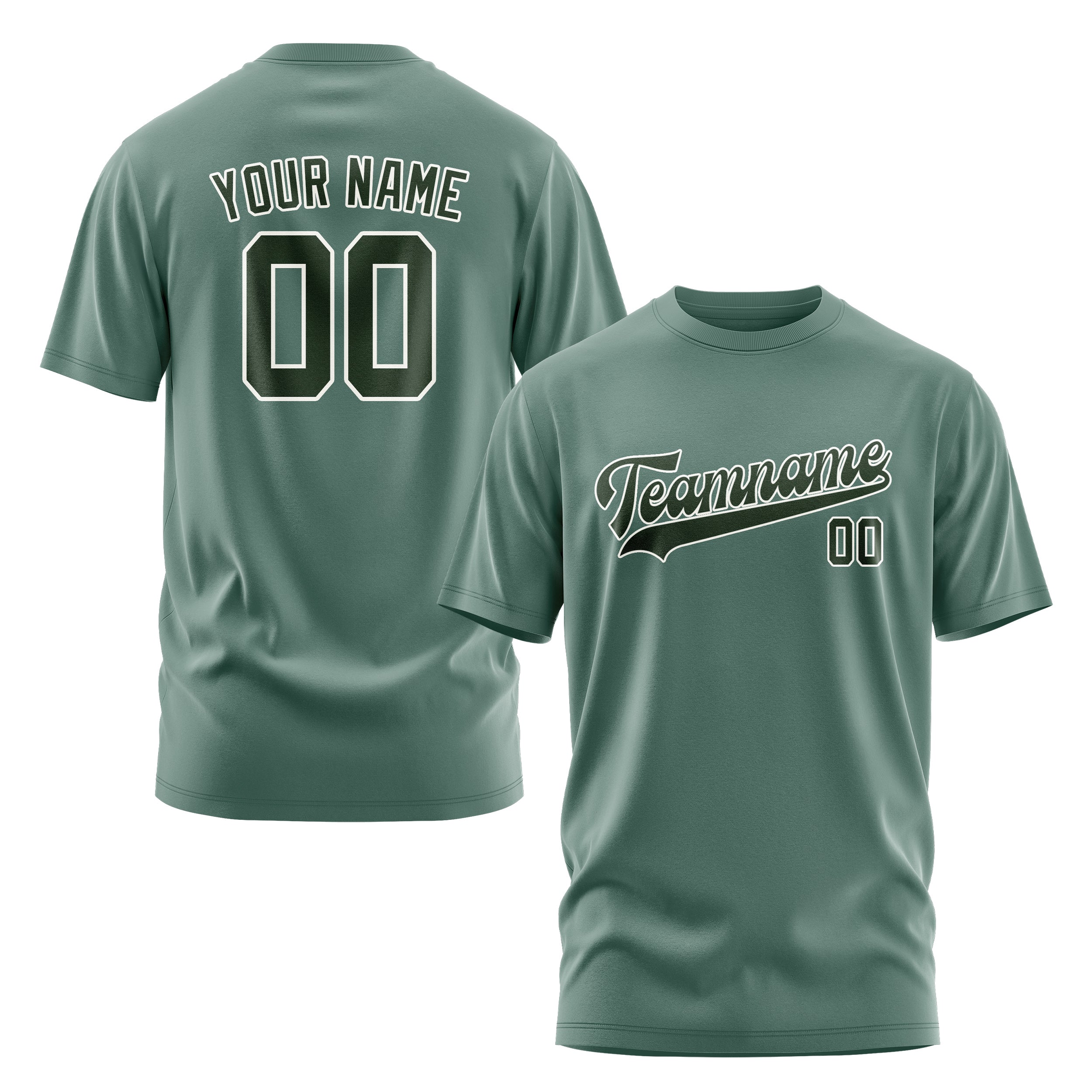 Maßgeschneidertes Blaugrün Tannengrün T-Shirt