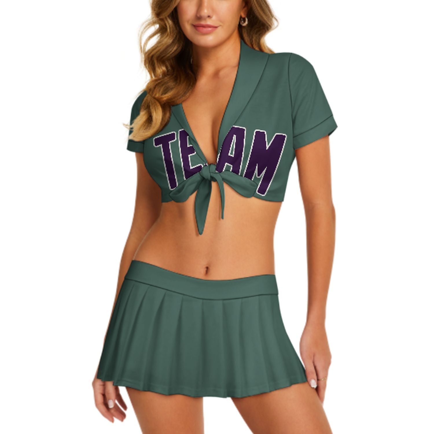 Maßgeschneidertes Blaugrün Lila Cheerleader Outfit Set