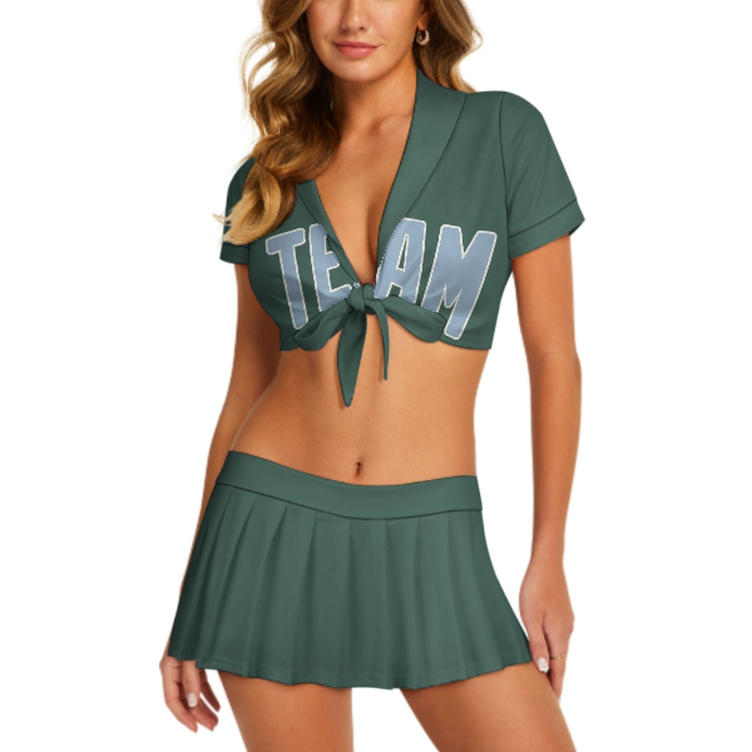 Maßgeschneidertes Blaugrün Hellblau Cheerleader Outfit Set