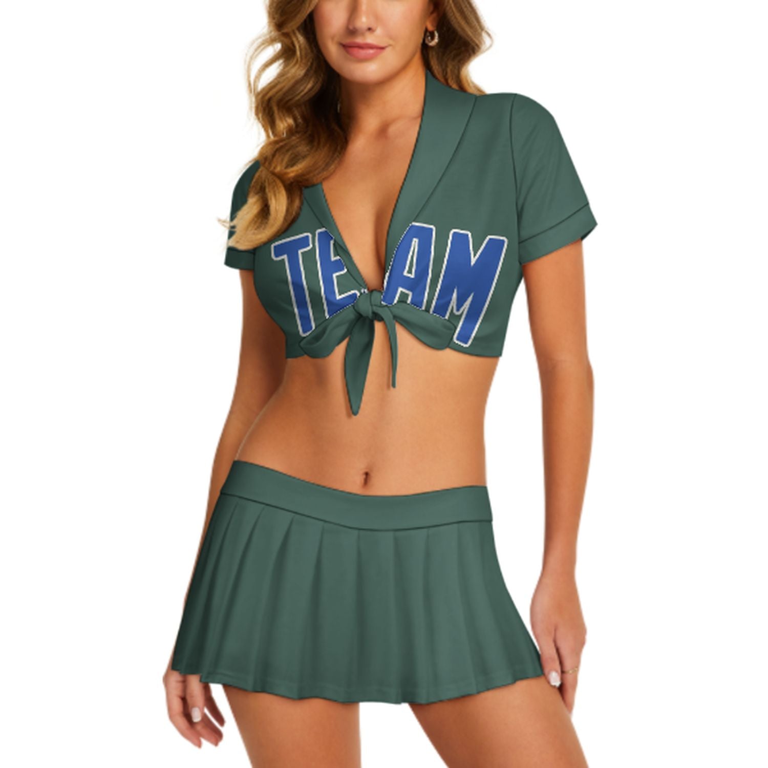 Maßgeschneidertes Blaugrün Himmelblau Cheerleader Outfit Set