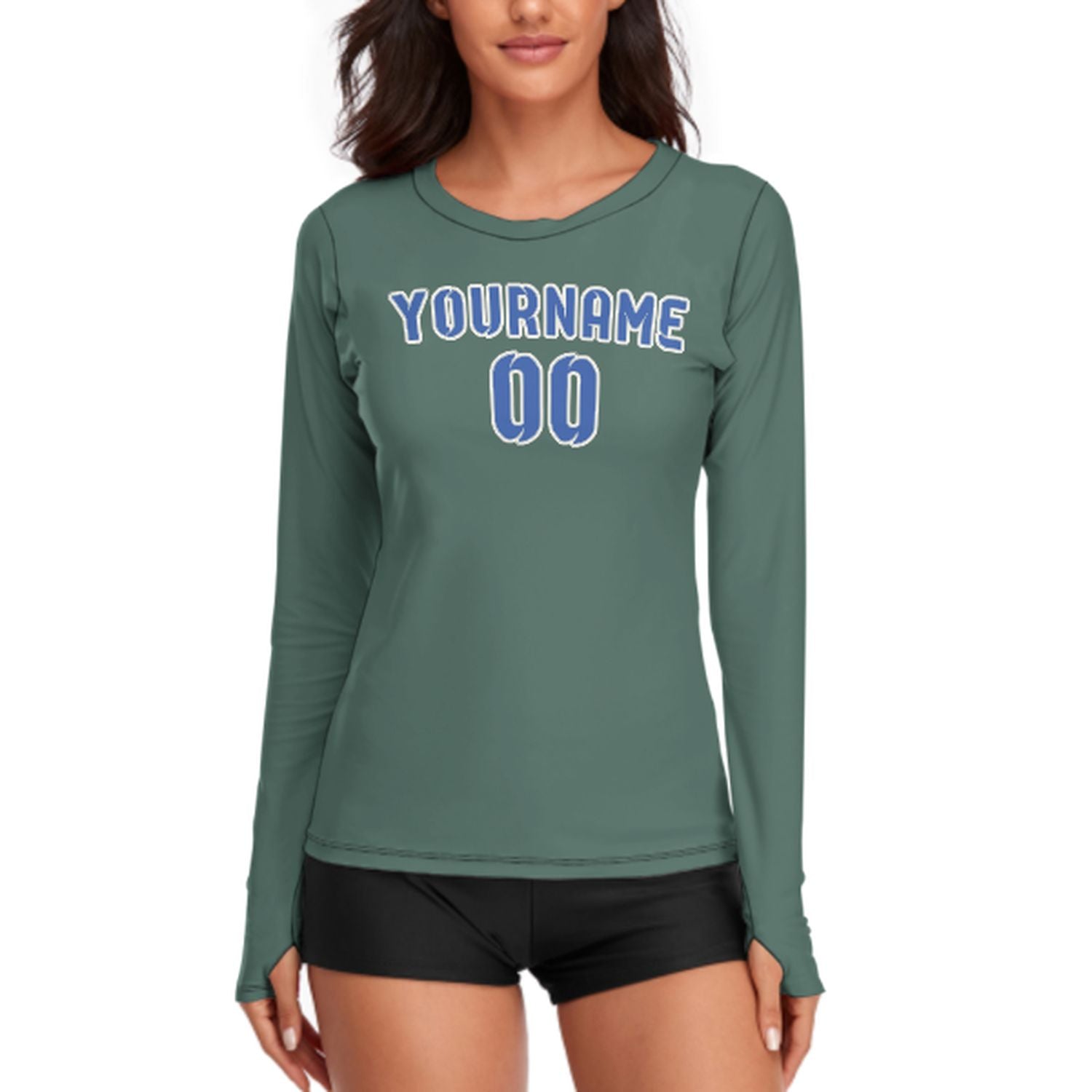 Maßgeschneidertes Blaugrün Himmelblau Damen Langarmshirt