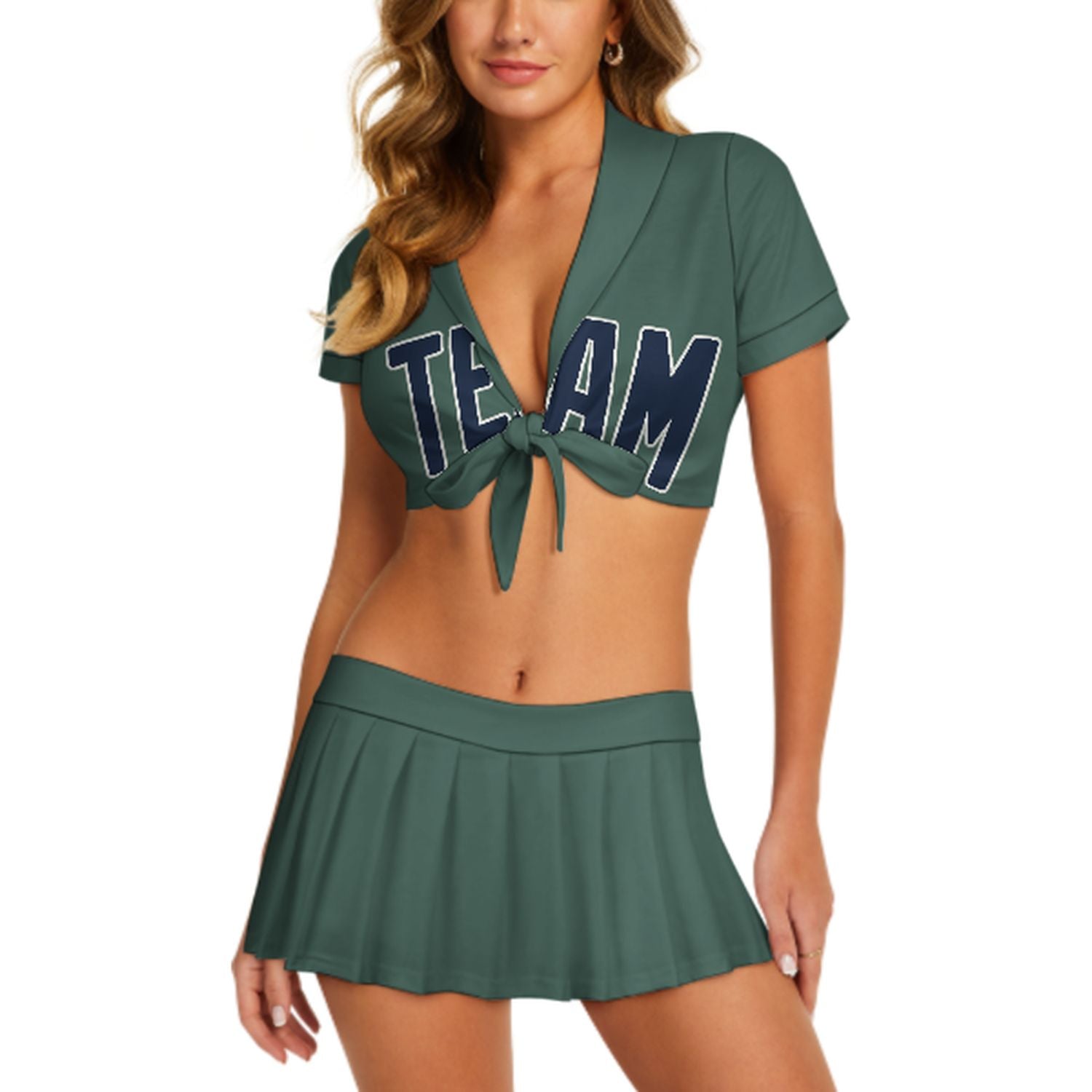 Maßgeschneidertes Blaugrün Marineblau Cheerleader Outfit Set