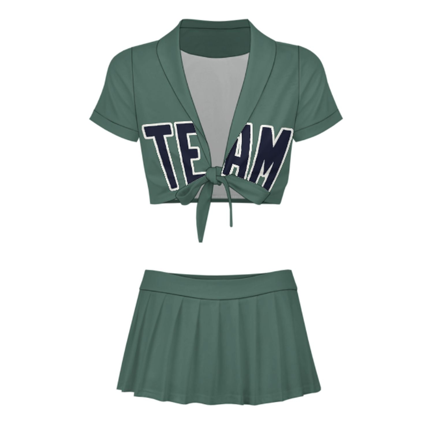 Maßgeschneidertes Blaugrün Stahlblau Cheerleader Outfit Set