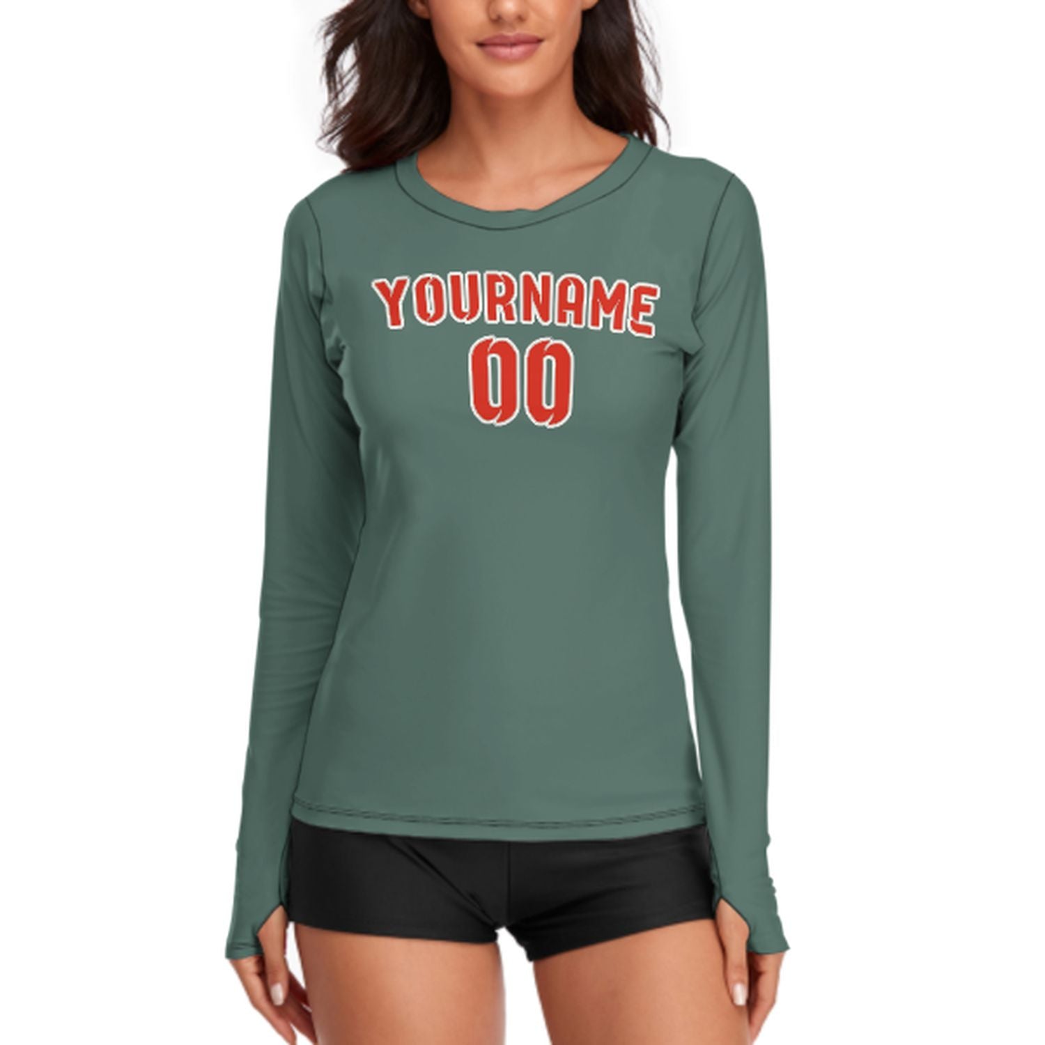 Maßgeschneidertes Blaugrün Orangerot Damen Langarmshirt