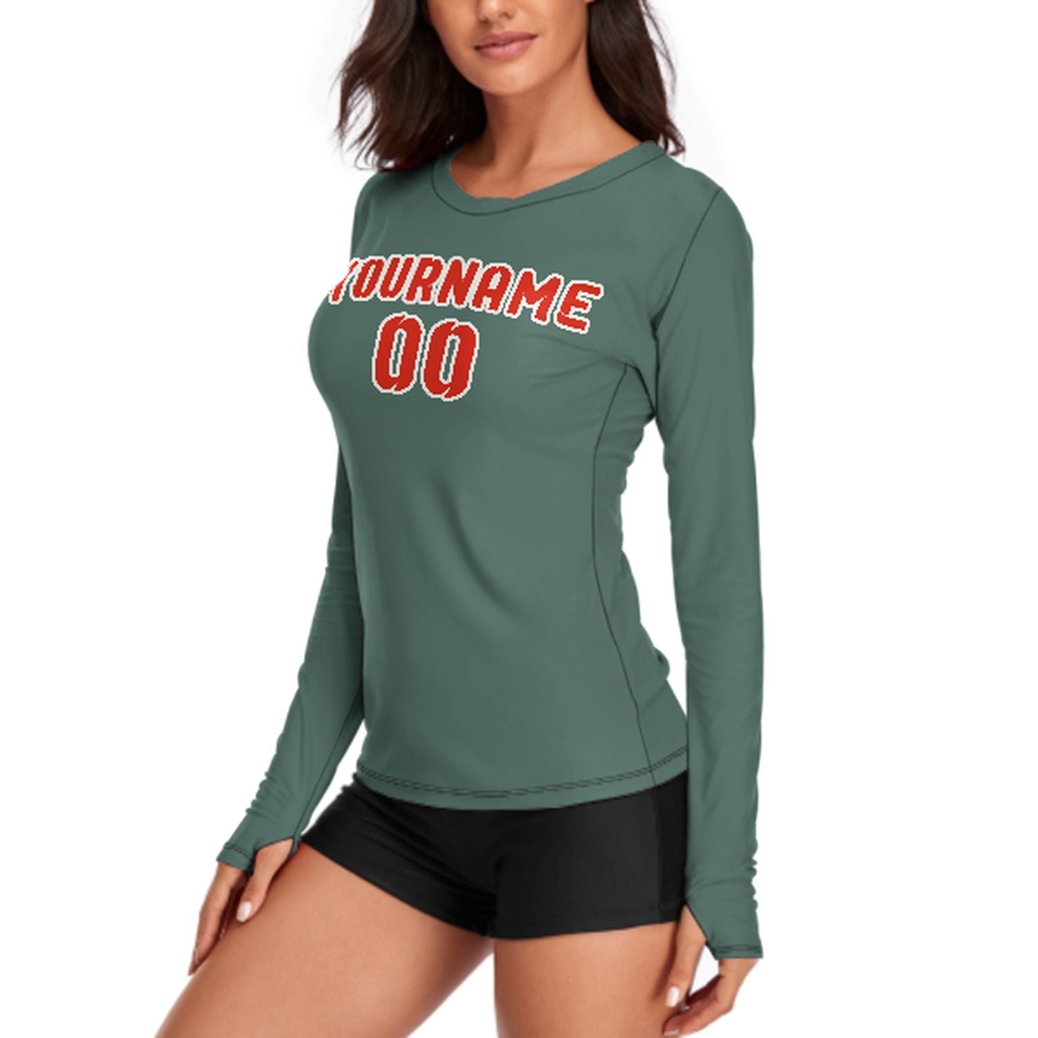 Maßgeschneidertes Blaugrün Orangerot Damen Langarmshirt