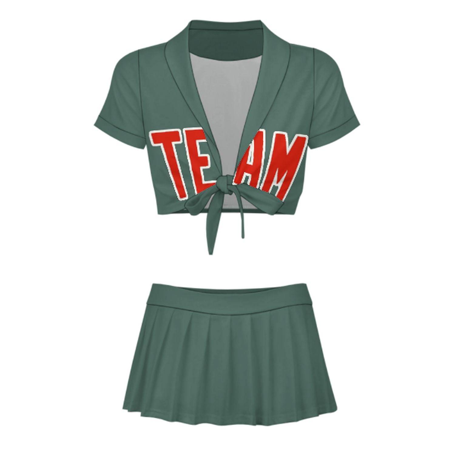 Maßgeschneidertes Blaugrün Orangerot Cheerleader Outfit Set