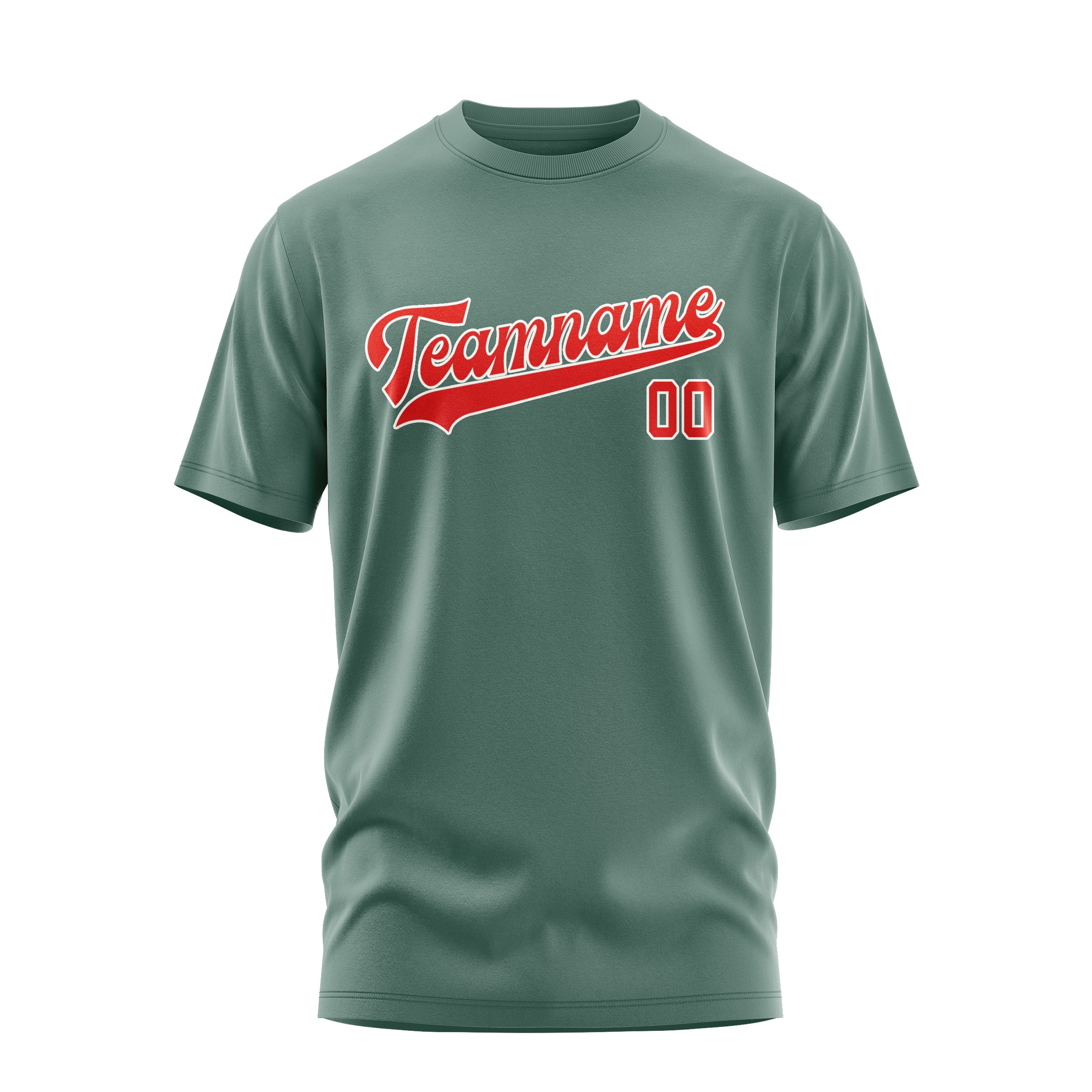 Maßgeschneidertes Blaugrün Orangerot T-Shirt