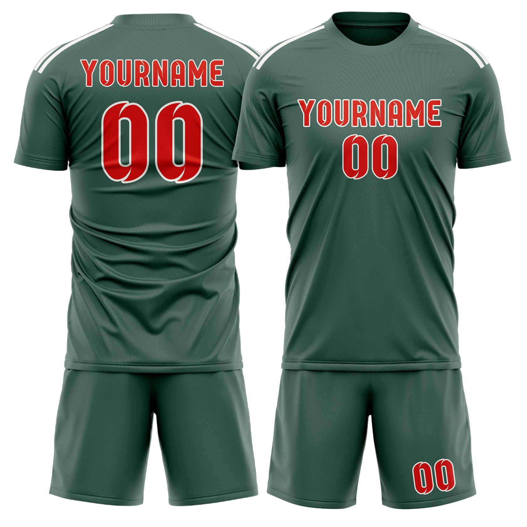 Maßgeschneidertes Professionelles Blaugrün Orangerot Fußballtrikot-Set
