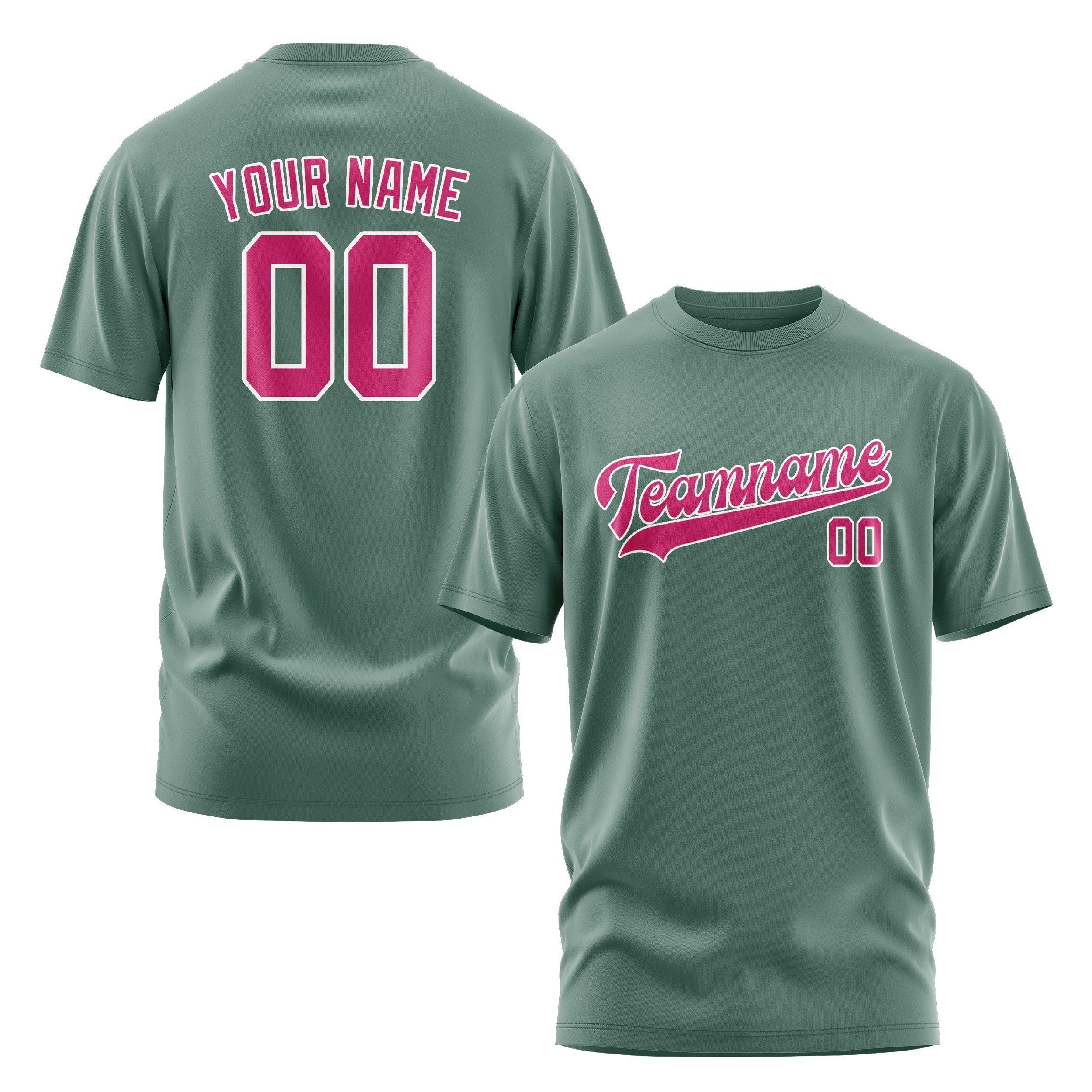 Maßgeschneidertes Blaugrün Rosarot T-Shirt