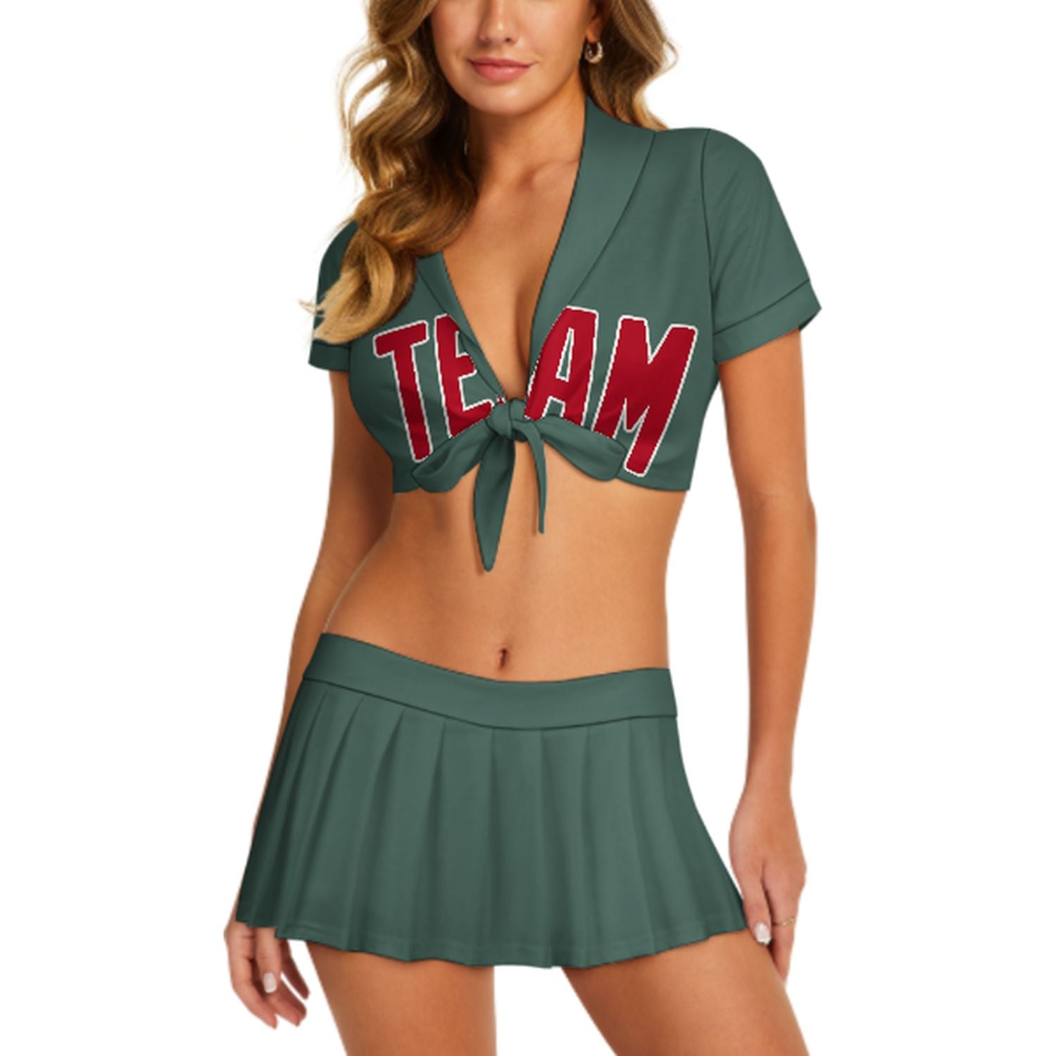 Maßgeschneidertes Blaugrün Rot Cheerleader Outfit Set