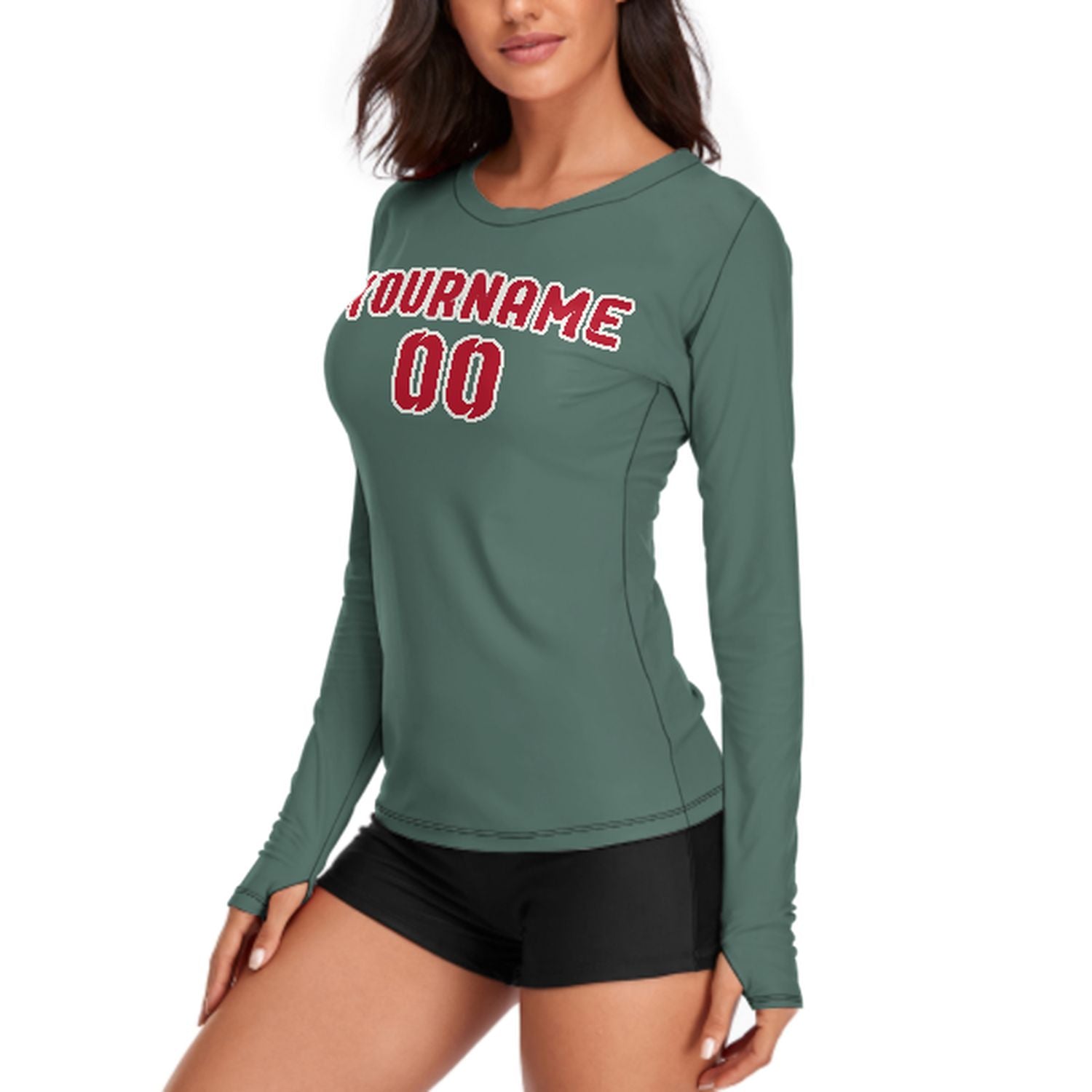 Maßgeschneidertes Blaugrün Rot Damen Langarmshirt