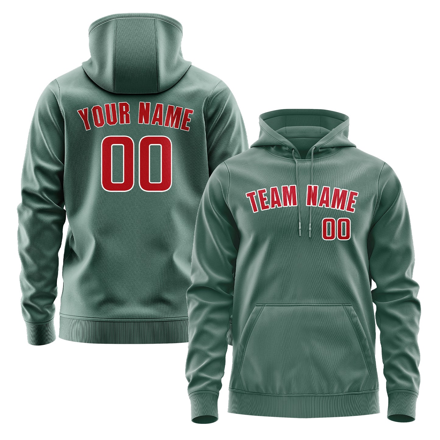 Felpa con cappuccio personalizzata rosso-verde acqua
