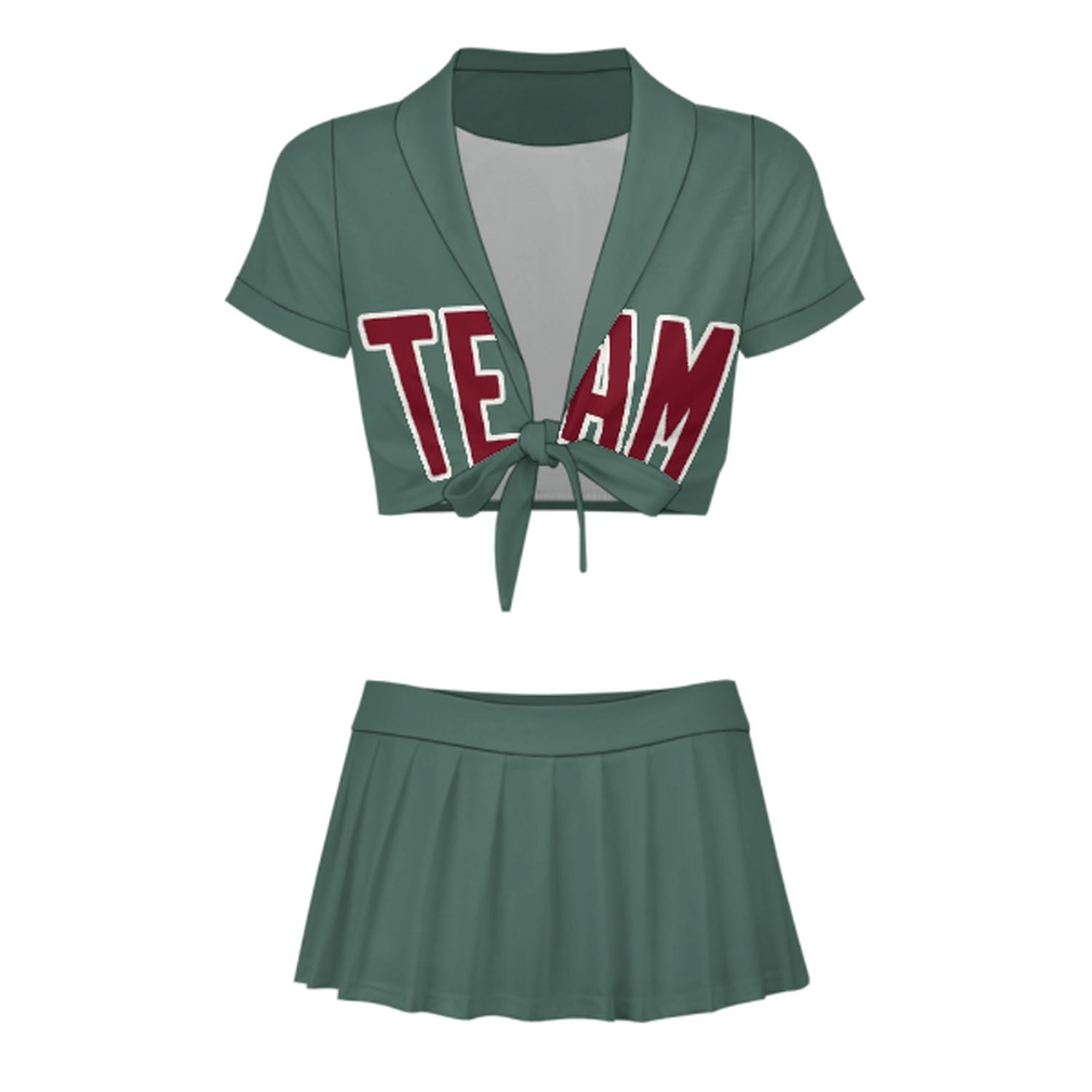 Maßgeschneidertes Blaugrün Karmesinrot Cheerleader Outfit Set