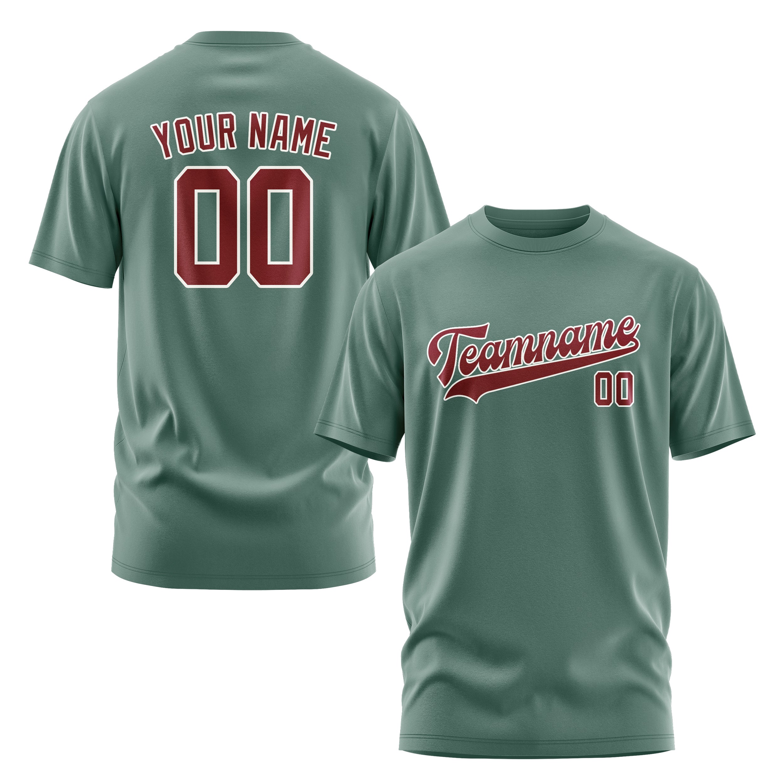Maßgeschneidertes Blaugrün Karmesinrot T-Shirt