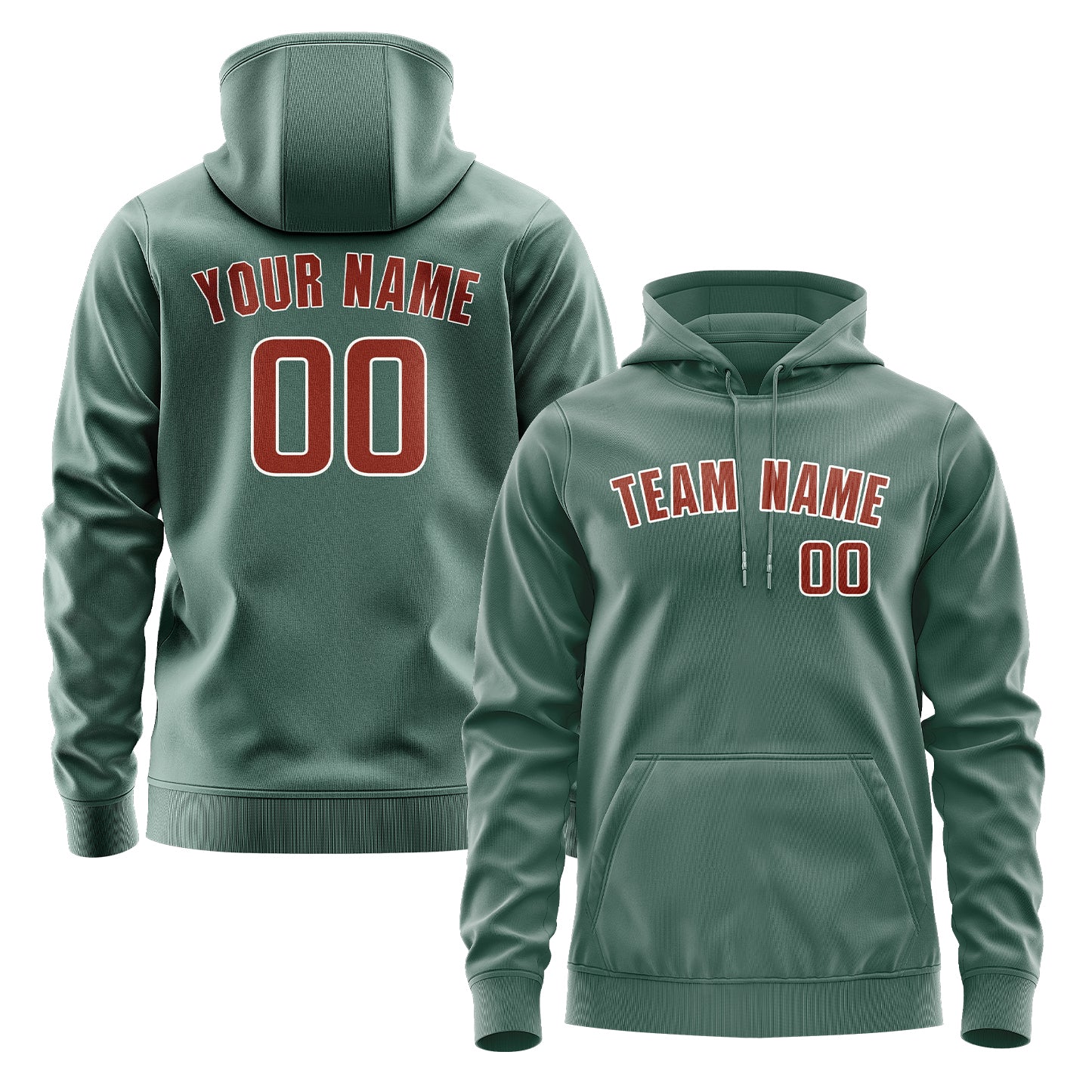 Felpa con cappuccio personalizzata color verde acqua e corallo