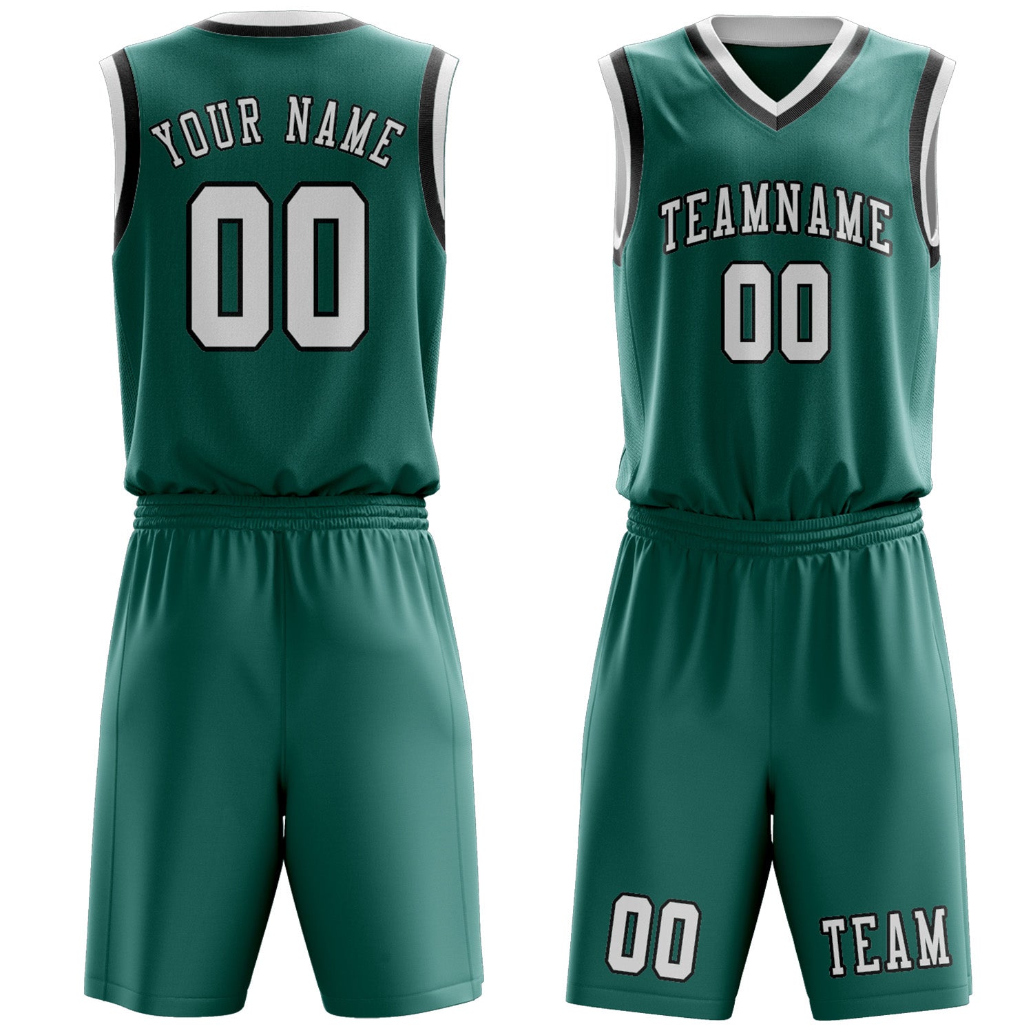 Benutzerdefiniertes Professionelles Blaugrün Weiß Basketballtrikot-Set