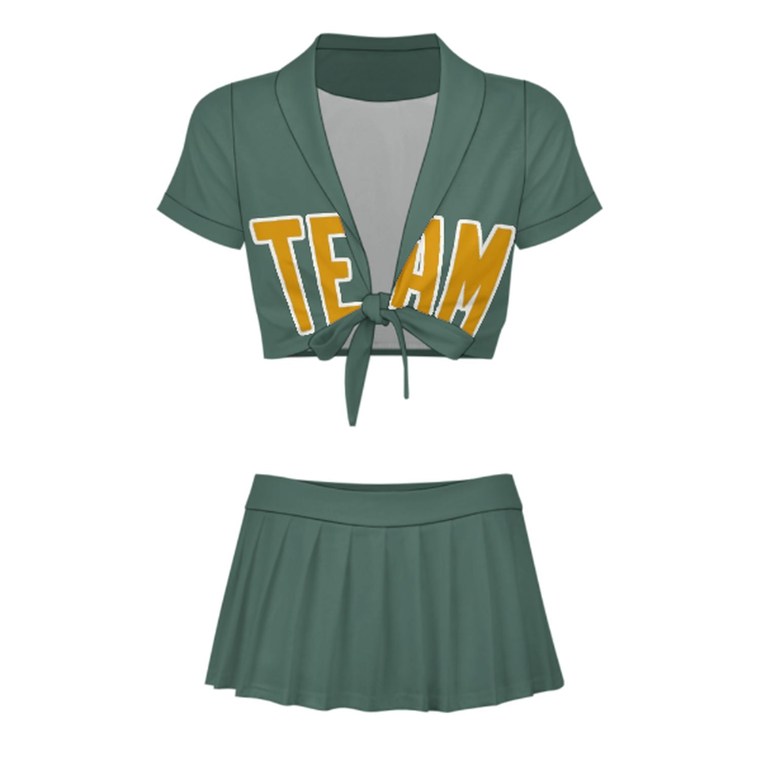 Maßgeschneidertes Blaugrün Gelb Cheerleader Outfit Set